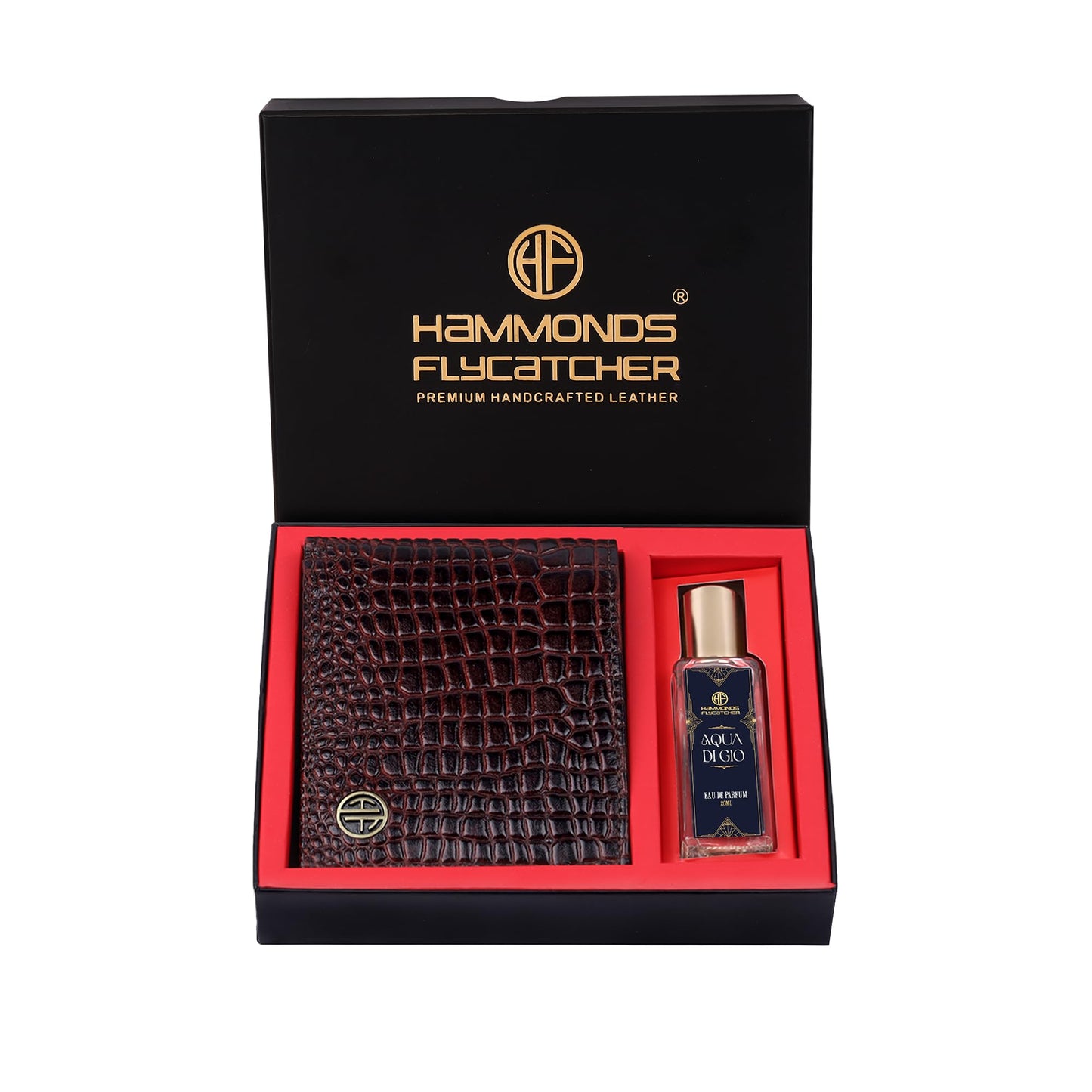 HAMMONDS FLYCATCHER Gift for Men & Women Combo - Genuine Leather Wallet Giftset - Leather Wallet- Birthday Special & Unique Gift Ideas (Aqua Di Gio, Brynn Brown)