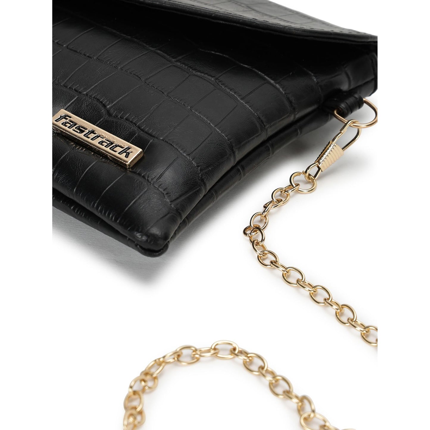 Fastrack Croc Textured Structured Sling Bag for Women, Girls and Ladies | with Detachable Gold-Toned Chain Strap & Button Closure | Slings for Casual Carry