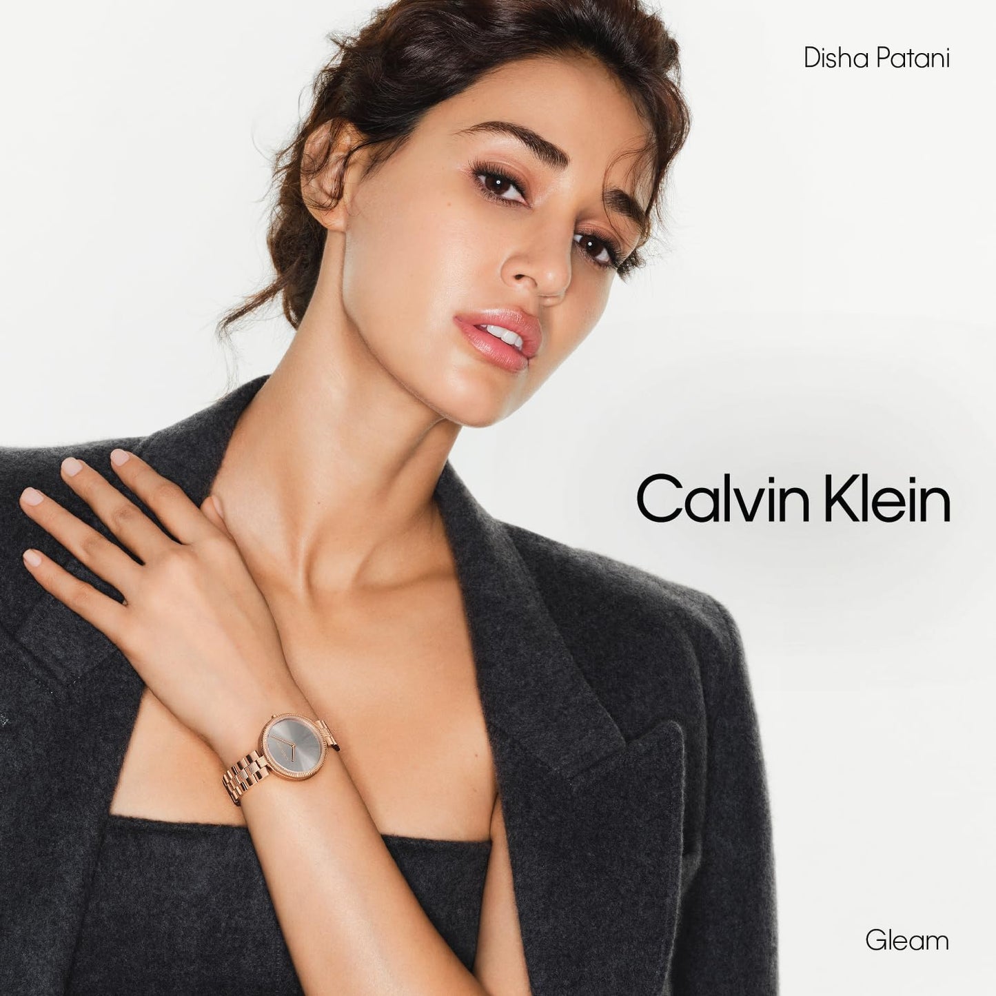 Calvin Klein Gleam Qtz Basic Slim Grey Round Dial Women's Watch|Ionic Plated Rose Gold Steel Material|Rose Gold Color Band - 25100013