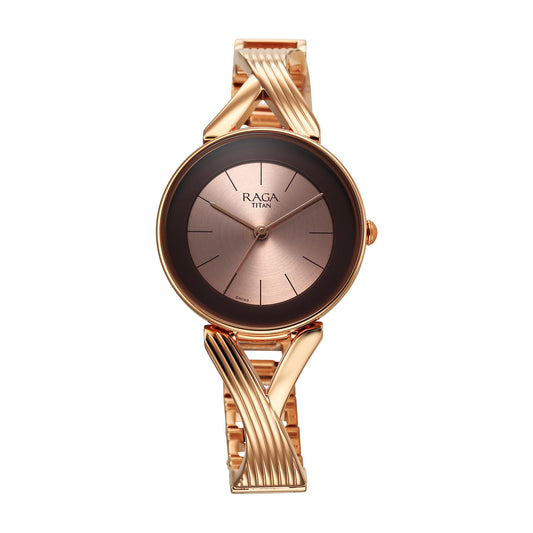 Titan Raga Chic Quartz Analog Rose Gold Dial Metal Strap Watch for Women-2698WM01