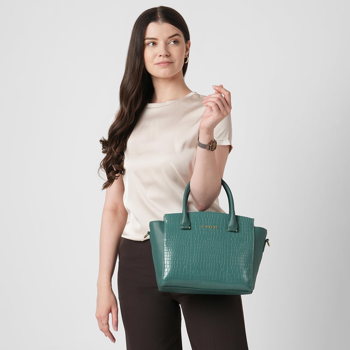Caprese Suzie Satchel Medium Bag for Women with Adjustable & Detachable Strap, Multiple Compartments & Zip Closure | Versatile Shoulder,Crossbody & Hand Bag for Work, Travel & Everyday Use (Teal Blue)