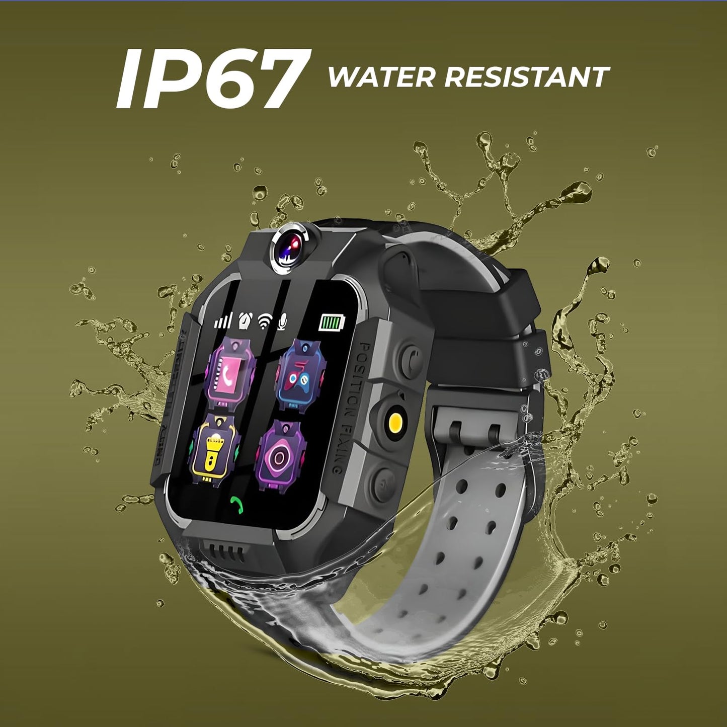 GameSir Kids Smartwatch for Boys & Girls, Men & Women, Sim Card Support, Location Tracker/GPS System, Music Player, Camera, Video,Notification, Alarm, Waterproof, Calling Smart Watch-Black