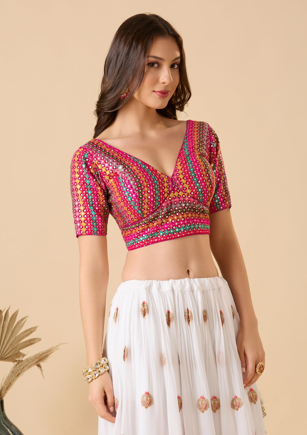 S SALWAR STUDIO Multicolour Embroidered Georgette Sweetheart Neck Readymade Blouse