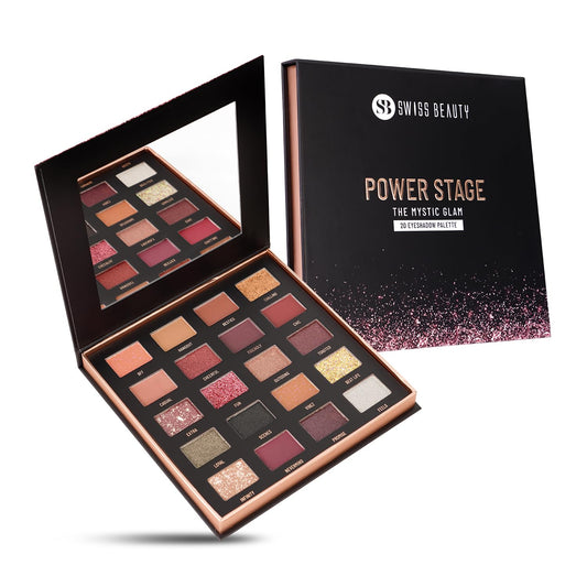 Swiss Beauty Power Stage Eyeshadow Palette with 20 pigmented shades | Blend of Matte and shimmers eye makeup palette | Shade- Mystic Glam, 25g