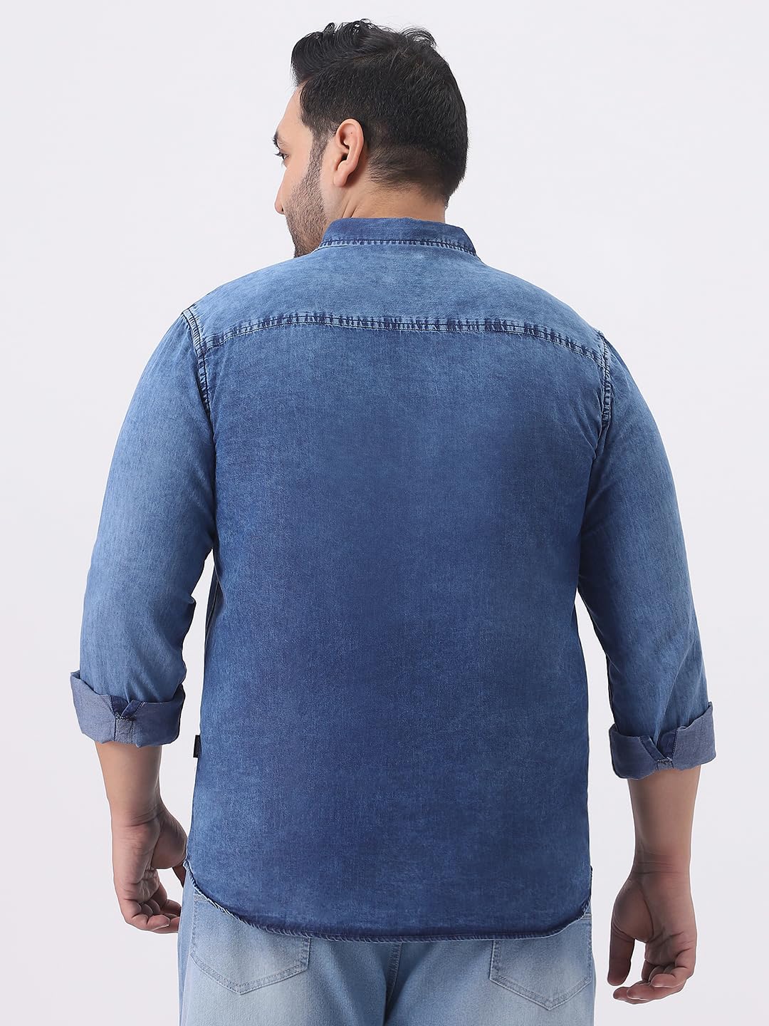 Urbano Plus Men's Blue Regular Fit Full Sleeve Washed Denim Shirt (plusshirtdentowlp-02-mblue-4xl)