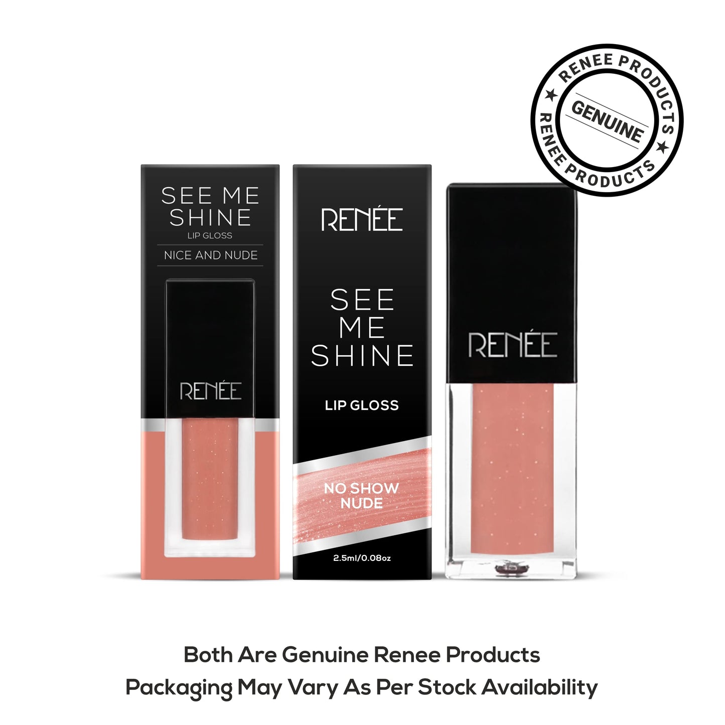 RENEE See Me Shine Lip Gloss - No Show Nude 2.5ml, Non Sticky Glossy & Non Drying Formula, Moisturizing Effect, Compact and Easy to Carry