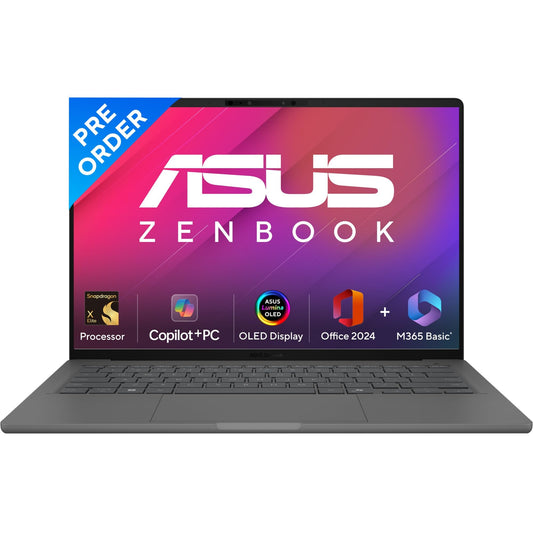 ASUS Zenbook A14, Snapdragon X Elite Processor,(Qualcomm Adreno iGPU/16GB RAM/512GB SSD/Windows 11 Home/MS Office 365 Basic (1Year)*/14" FHD+ OLED/AI PC/Iceland Gray/0.98 kg), UX3407RA-QD061WS