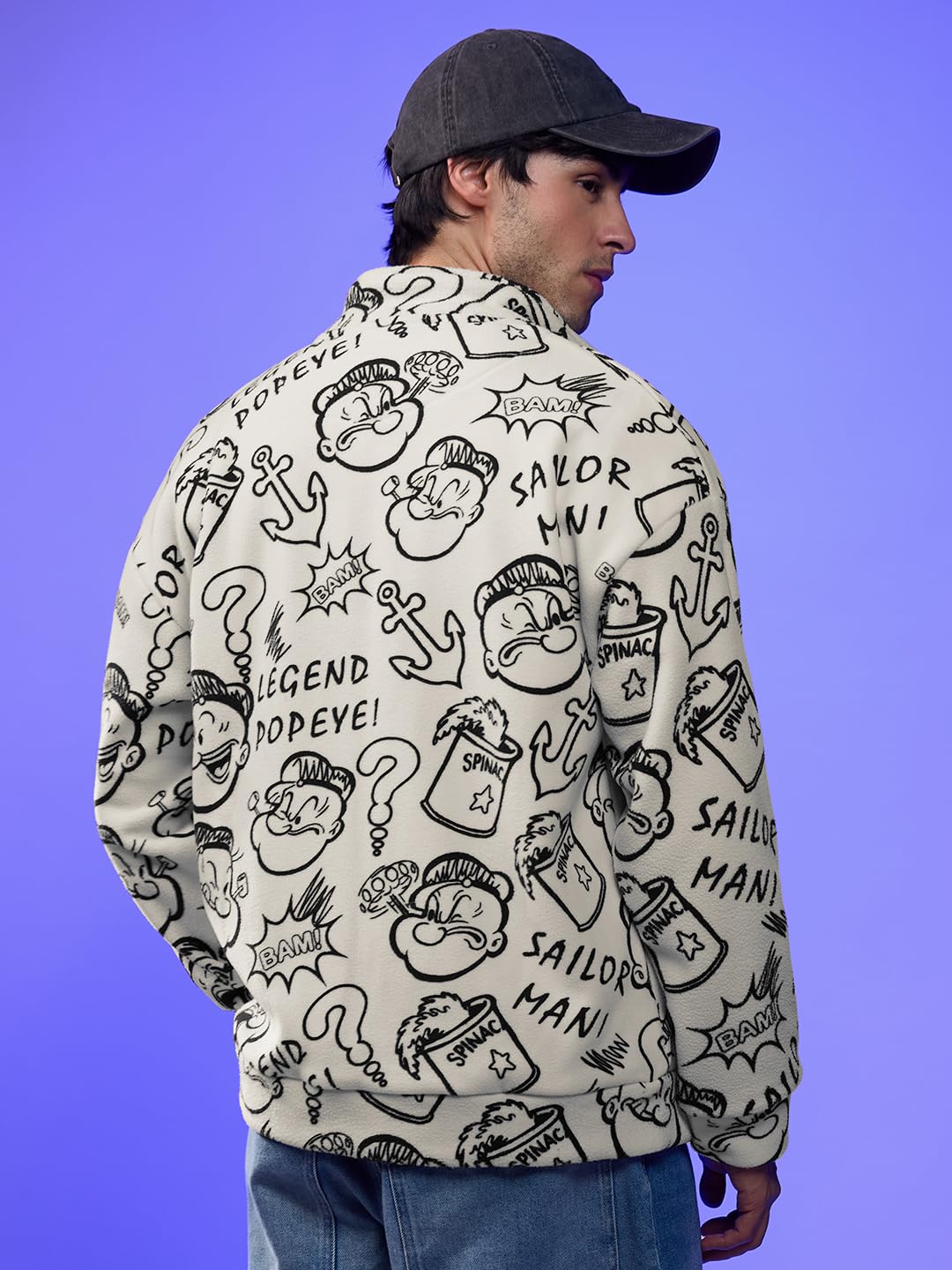 The Souled Store Official Popeye: Sailor Style Long Sleeve Collared Neck Button Front Denim Jackets for Men and Boys - Classic and Versatile Outerwear Essentials