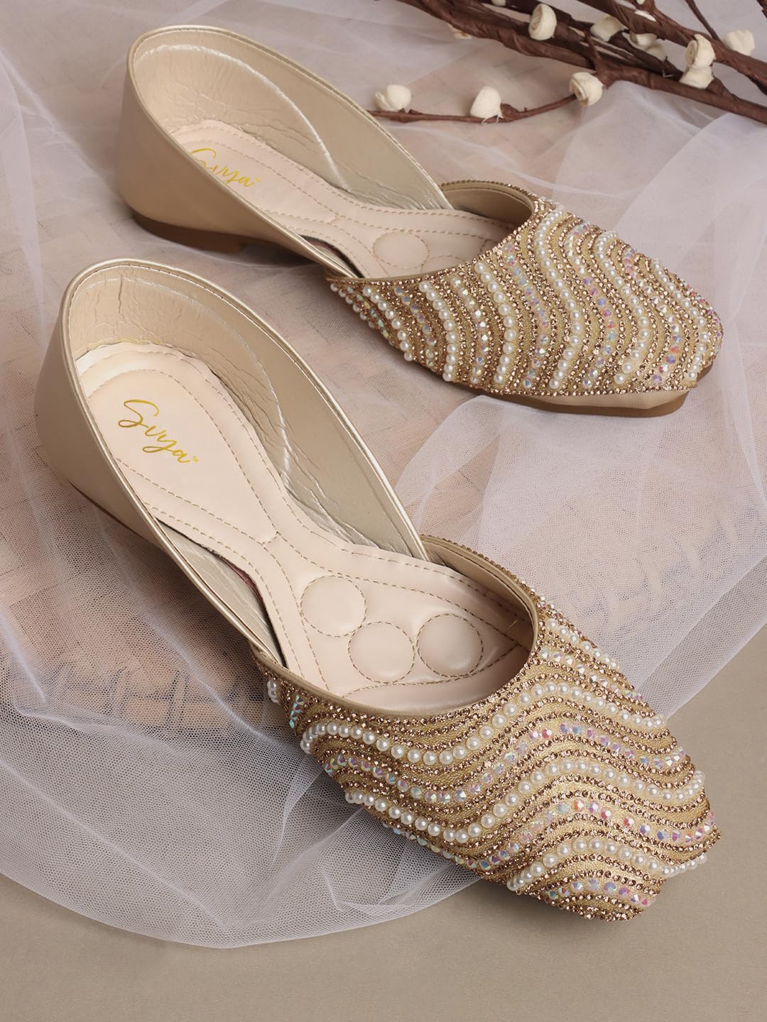 SVYA Juttis & Mojaris Traditional Hand Embroidered Stone Designs for Women & Girls (Copper, UK Footwear Size System, Adult, Women, Numeric, Medium, 3)