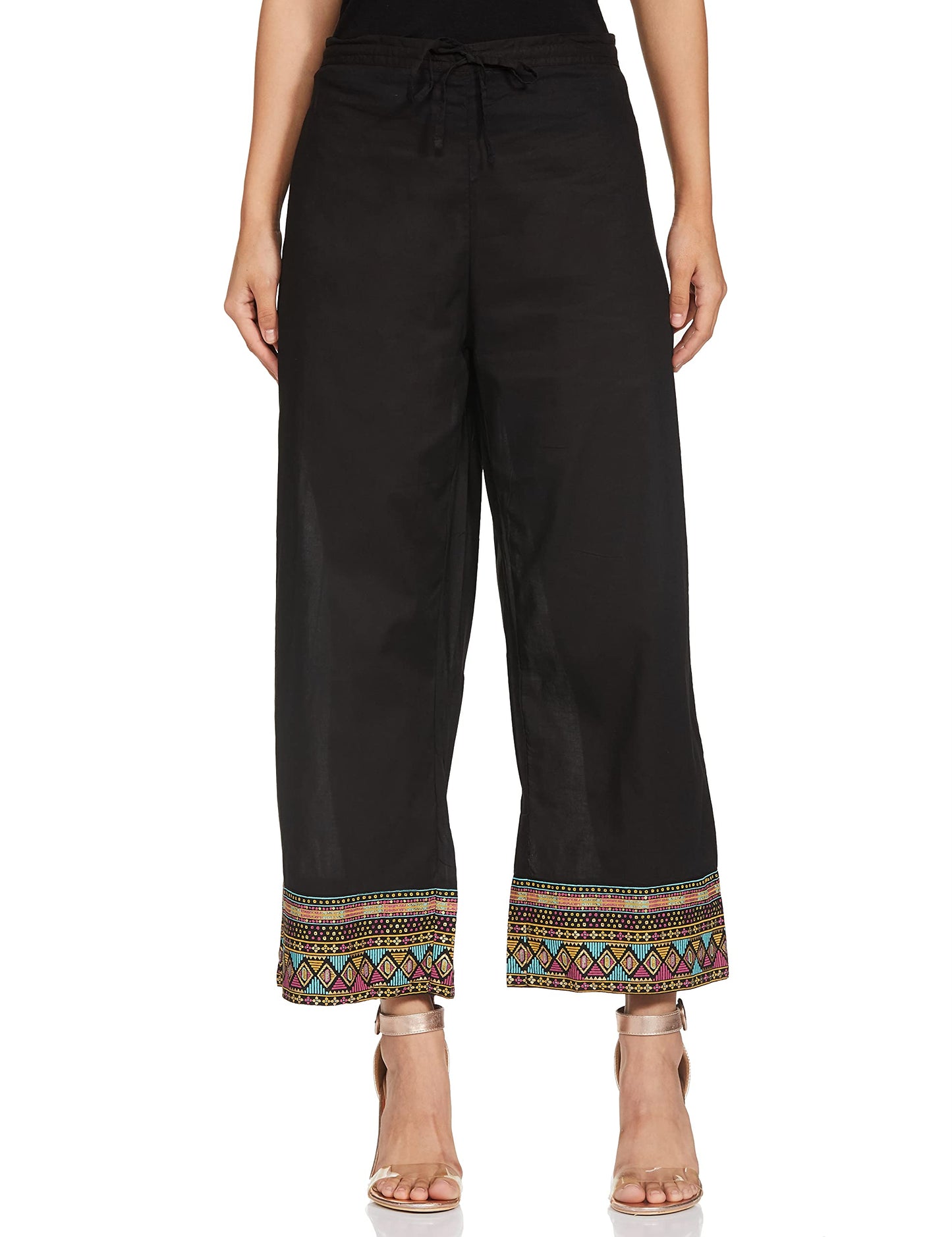 BIBA Cotton Women Printed Straight Salwar Kurta Dupatta(Skdbandhej 7509_Black_32)