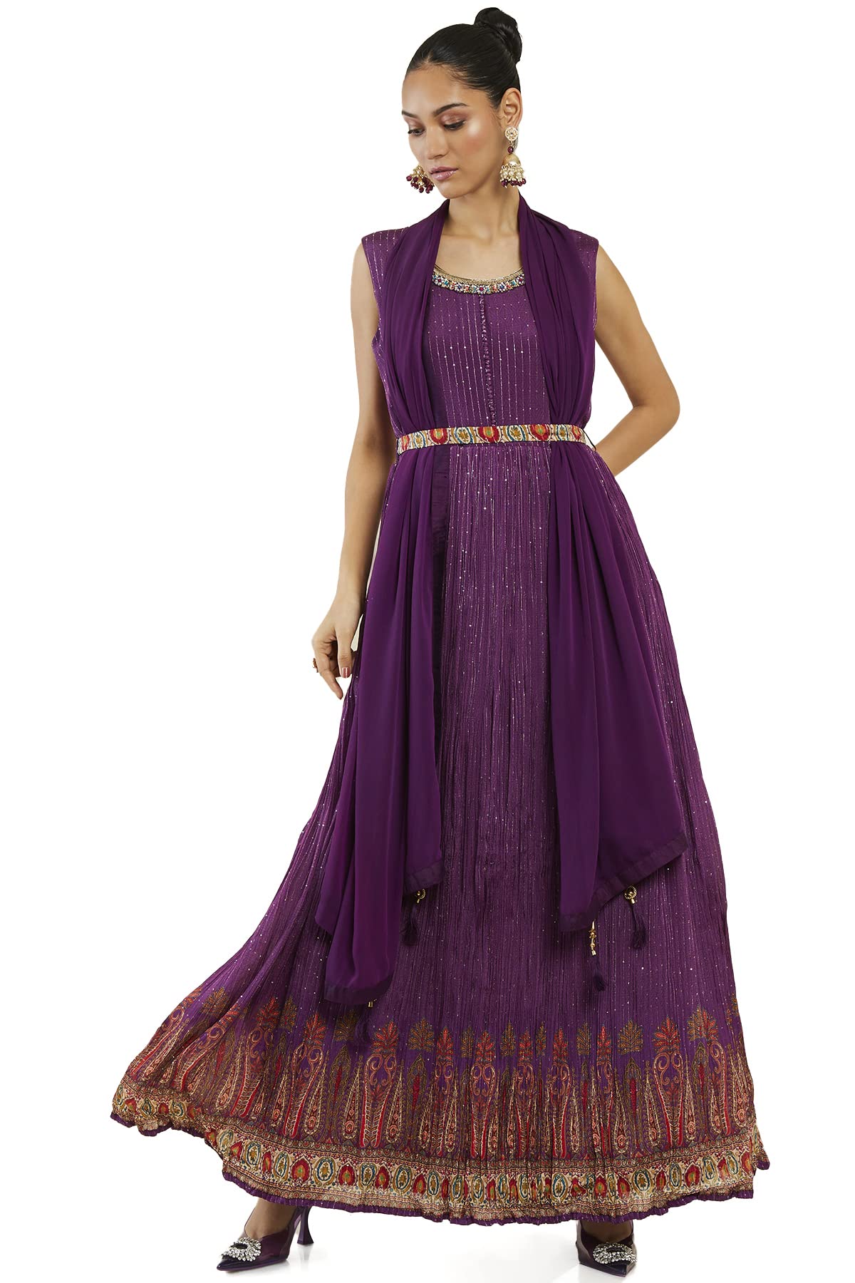 Soch Women Purple Georgette Embroidered Gown (Purple_XL)