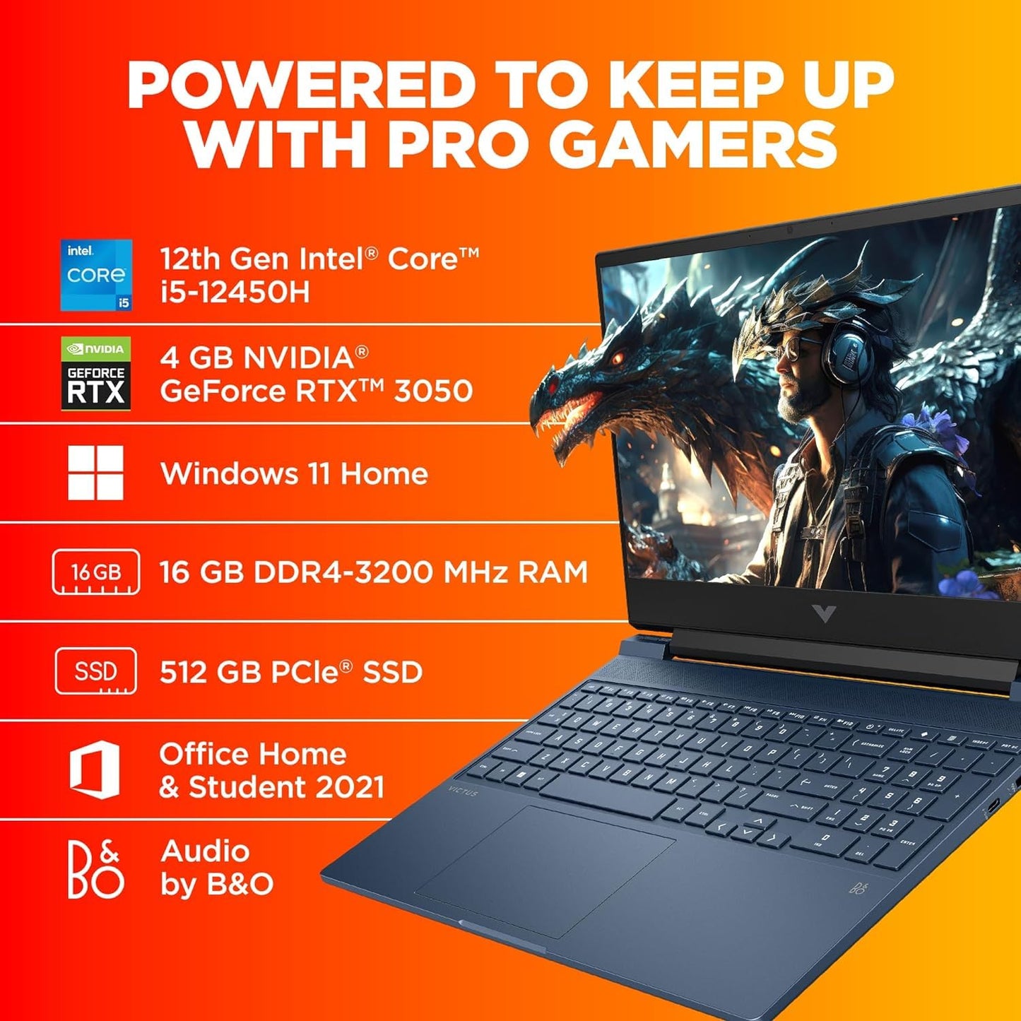 HP Victus Gaming Laptop,12th Gen Intel Core i5-12450H,4GB RTX 3050 GPU,15.6-inch(39.6 cm),FHD,IPS,16GB DDR4,512GB SSD,Backlit KB,Dual speakers (MSO, Blue,2.37 kg),fa0998TX