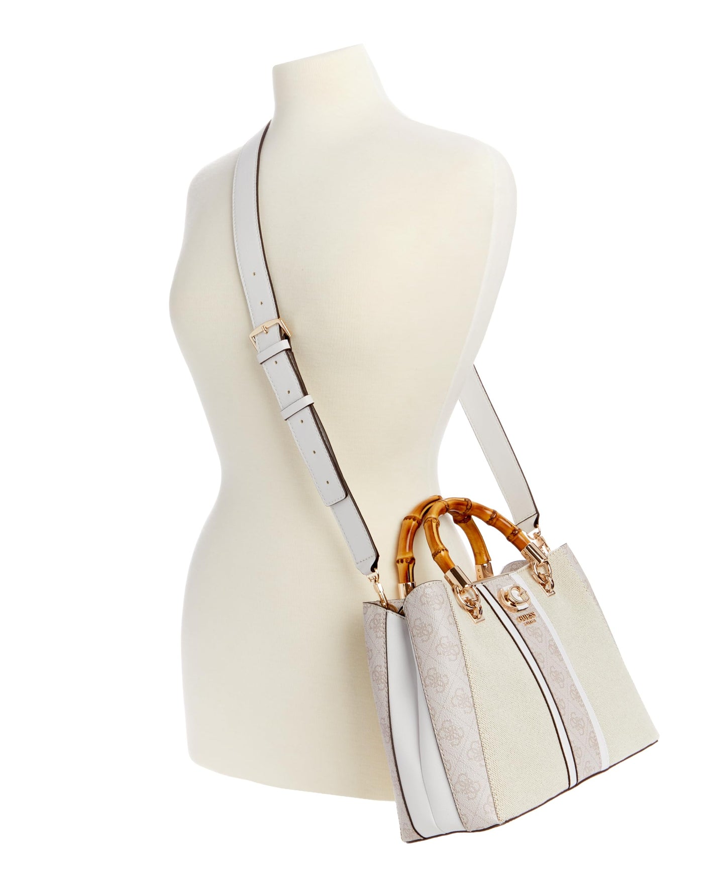 Guess Women's Natural/Dove Logo Printed Satchel| Ladies Purse Handbags | Gift For Ladies