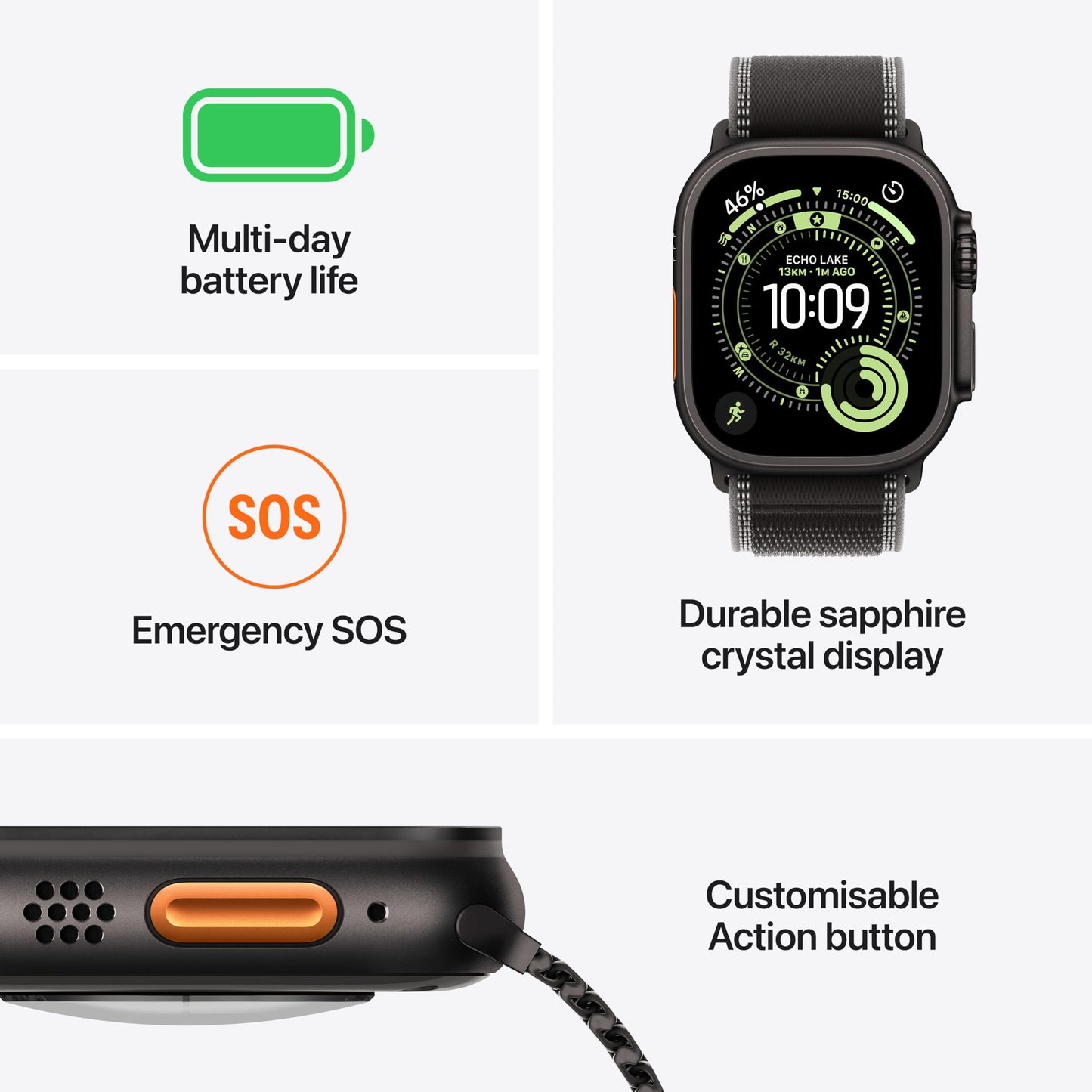 Apple Watch Ultra 3 GPS + Cellular 49mm Black Titanium Case with Black Alpine Loop - Large