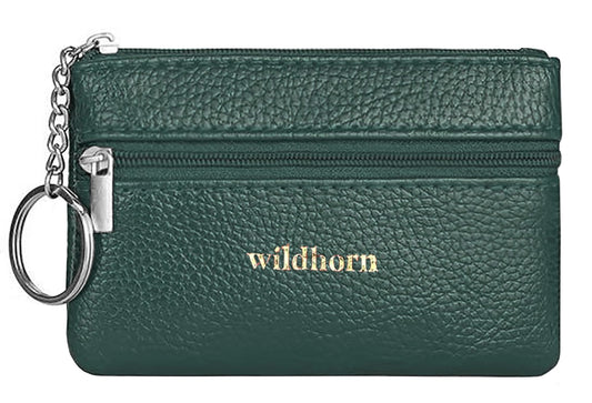 WildHorn Genuine Leather Wallet for Women, Coin Pouch | Key Ring Credit Card Holder | Small Zipper Wallet for Ladies | Mini Purse for Coins, Cards & Cash (Green)