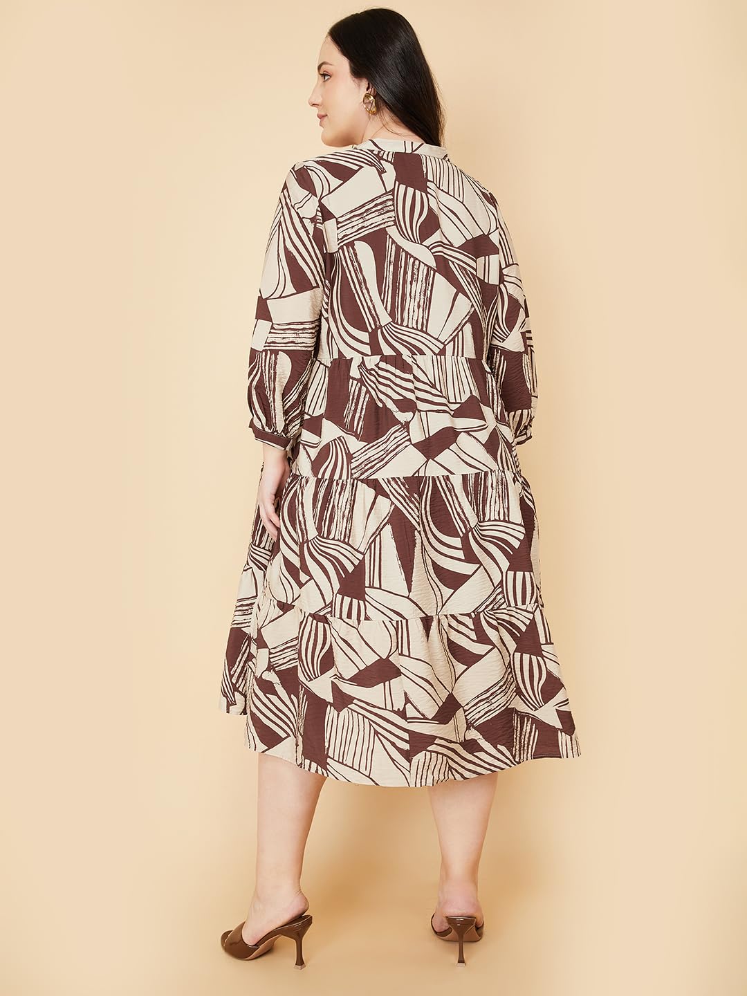 Max Women Printed Tiered Dress(Brown_3XL)
