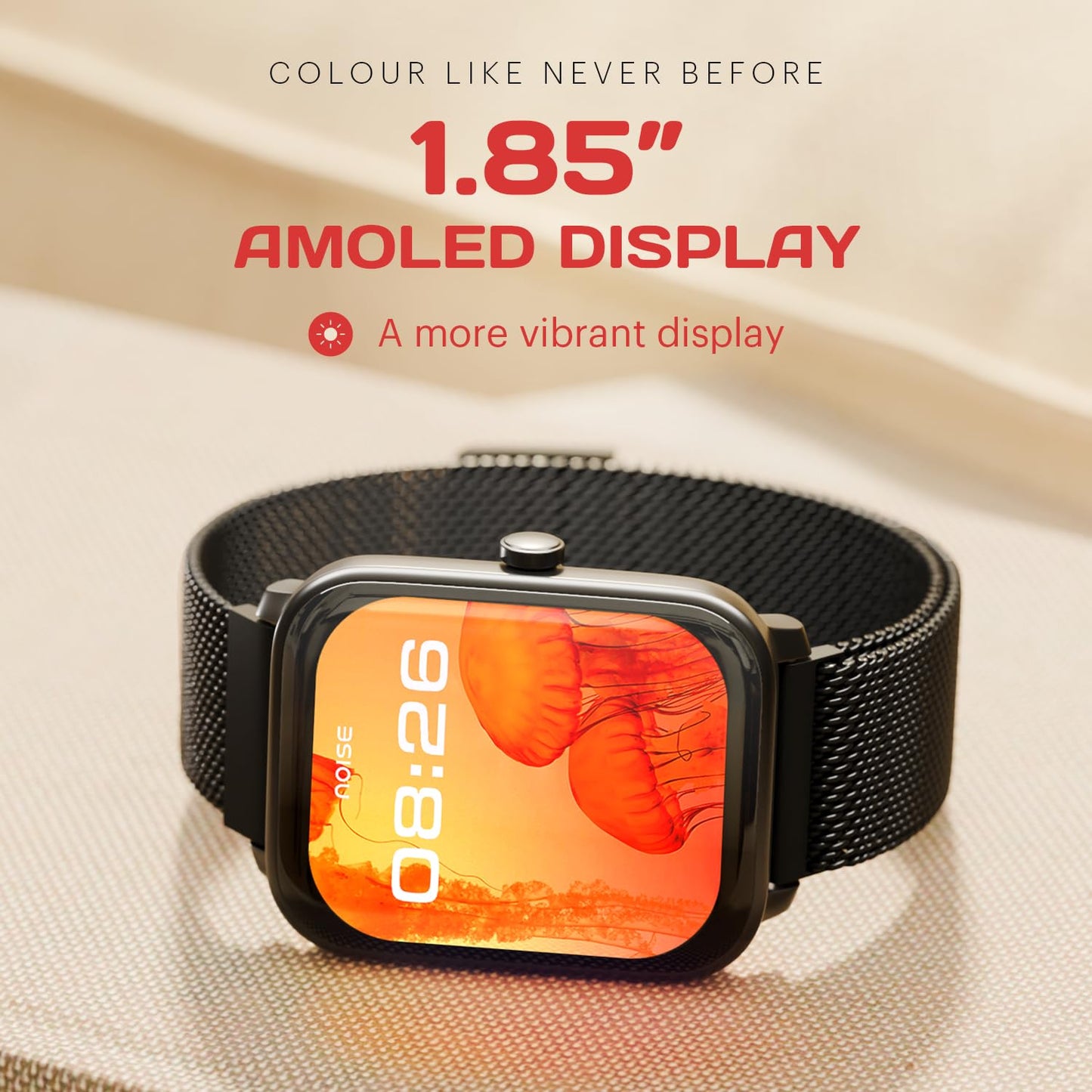 Noise ColorFit Pulse 4 with 1.85" Dynamic AMOLED Display, 600 Nits Brightness, BT Calling Smart Watch, Premium Build, 7 Days Battery Life, 24*7 Heart Rate & Sleep Tracking on NoiseFit App (Jet Black)