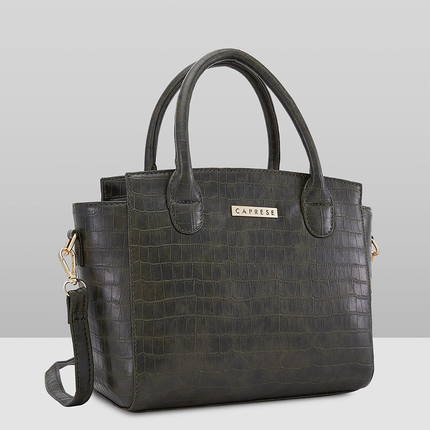 Caprese Cristina Satchel Medium Green Bag with Adjustable & Detachable Strap - Versatile Shoulder, Crossbody & Handheld Bag for Work, Travel, and Everyday Use - Spacious with Multiple Compartments