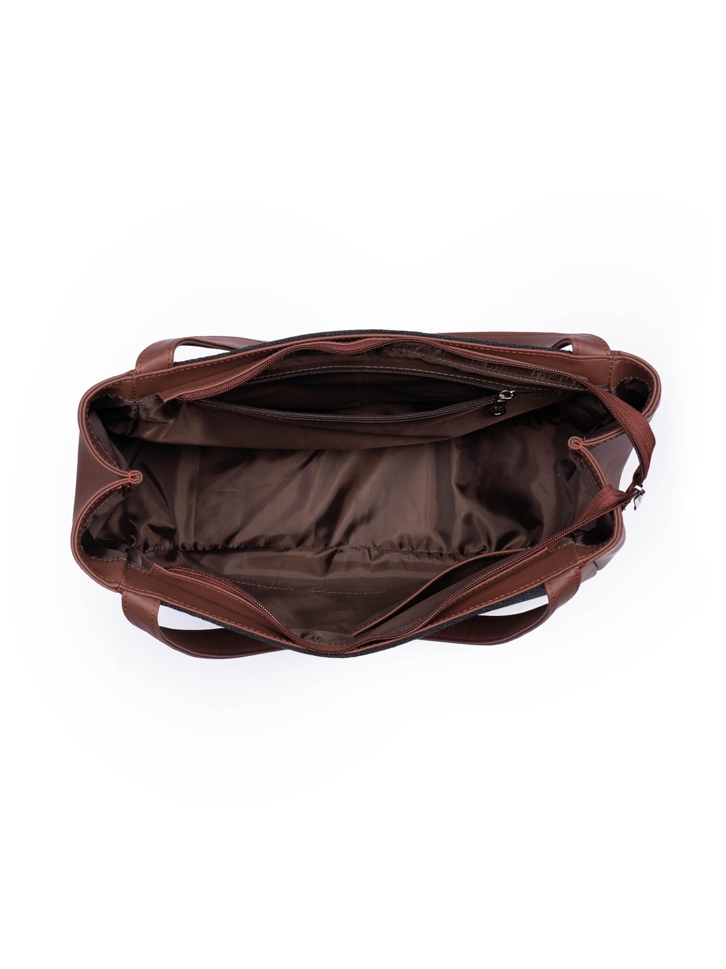 ZOUK Jodhpur Damask Motif Printed Jute Handcrafted Vegan Leather Brown Women's Shoulder Luna Handbags | Ladies Purse Handbag