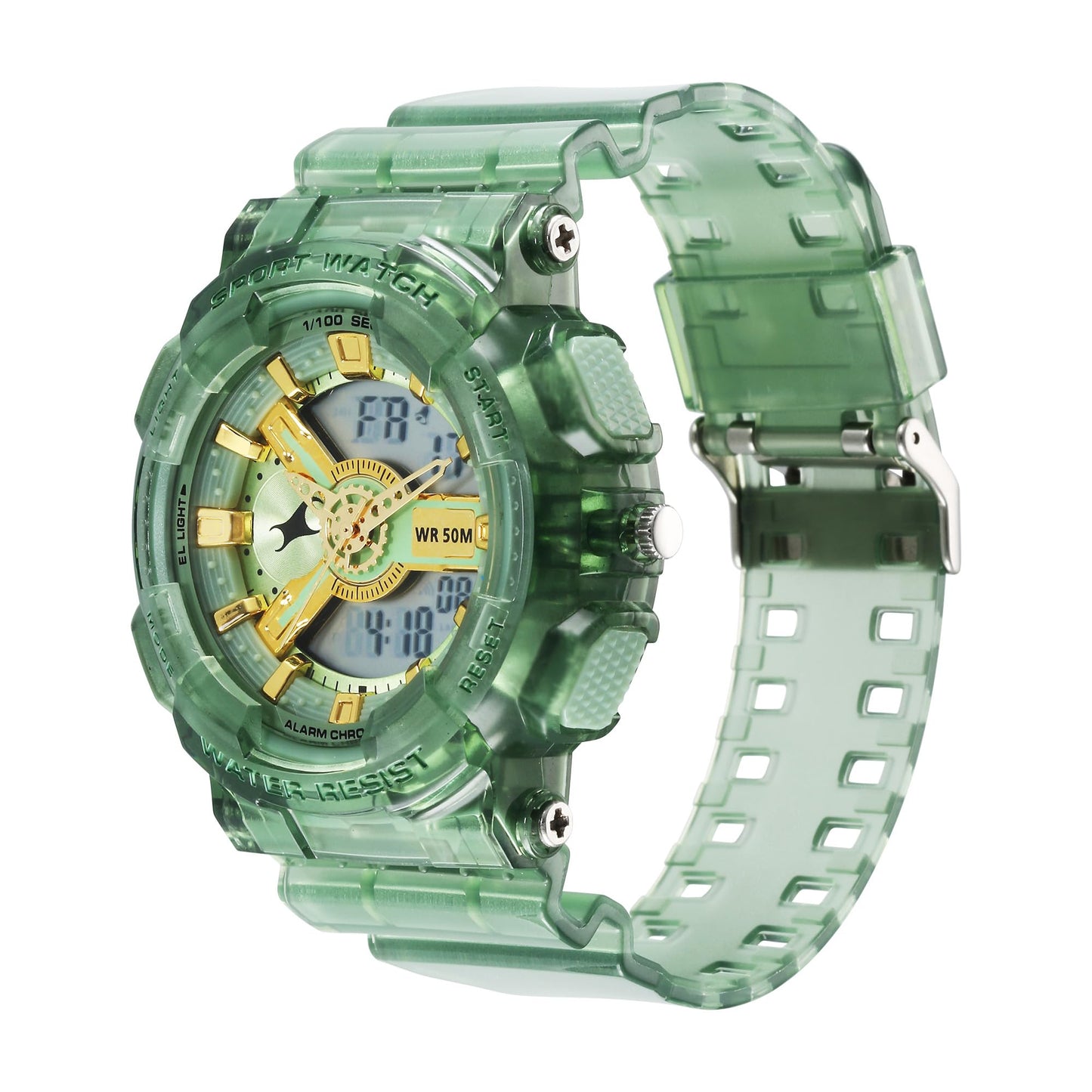 Fastrack StreetStyle Ana Digi Analog Digital Digital Dial Translucent Green PU Strap Watch for Guys