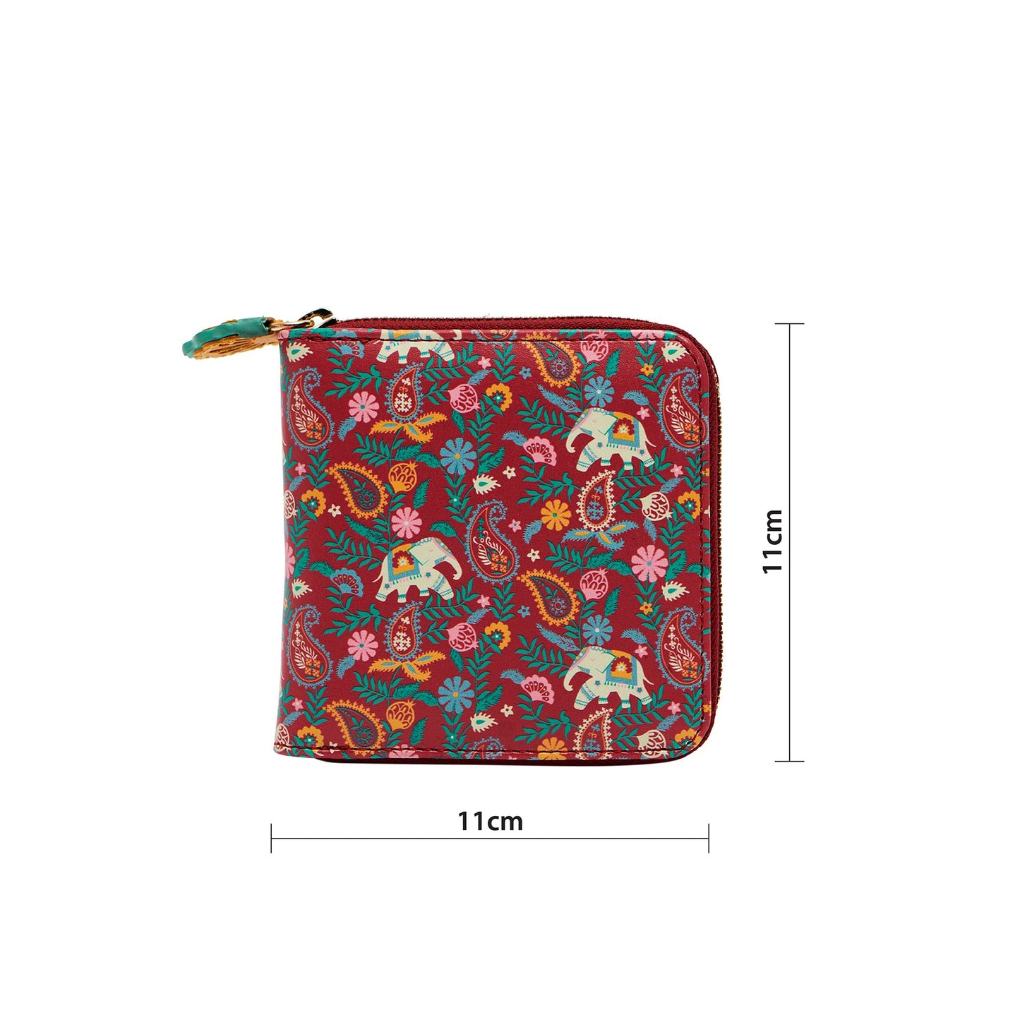 Chumbak Women’s Wallet – Paisley Blossoms Collection, Vegan Leather Square Wallet with Coin Pouch, Zipper Closure & Card Slots – Maroon Stylish Purse