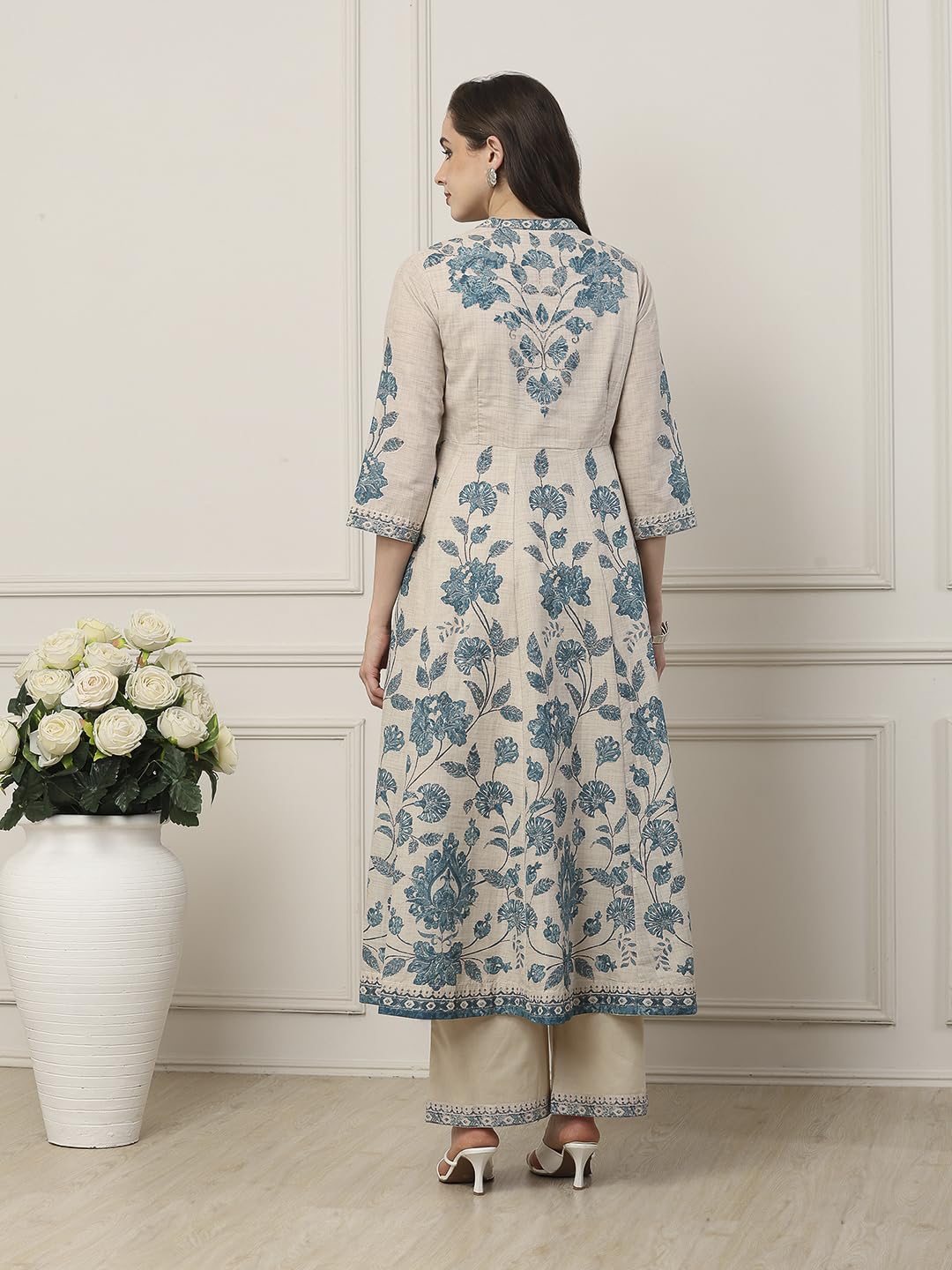 Biba Women Blue Cotton Anarkali Suit Set_32