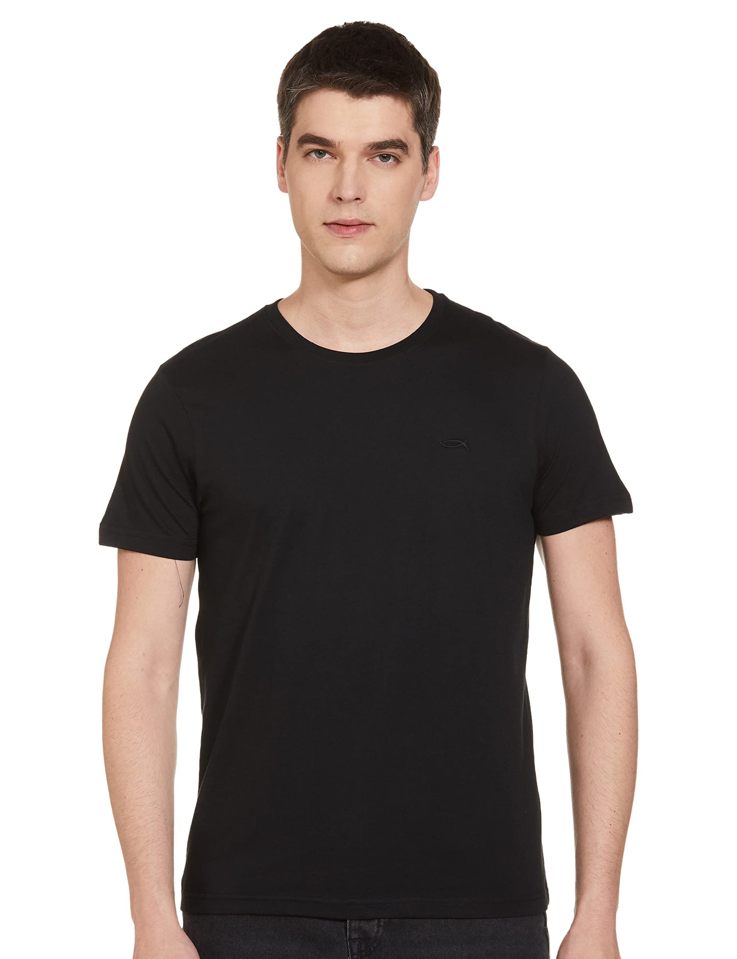 Max Men's Half Sleeves Regular Fit Crew Neck Solid Lounge T-Shirt (Black_M)