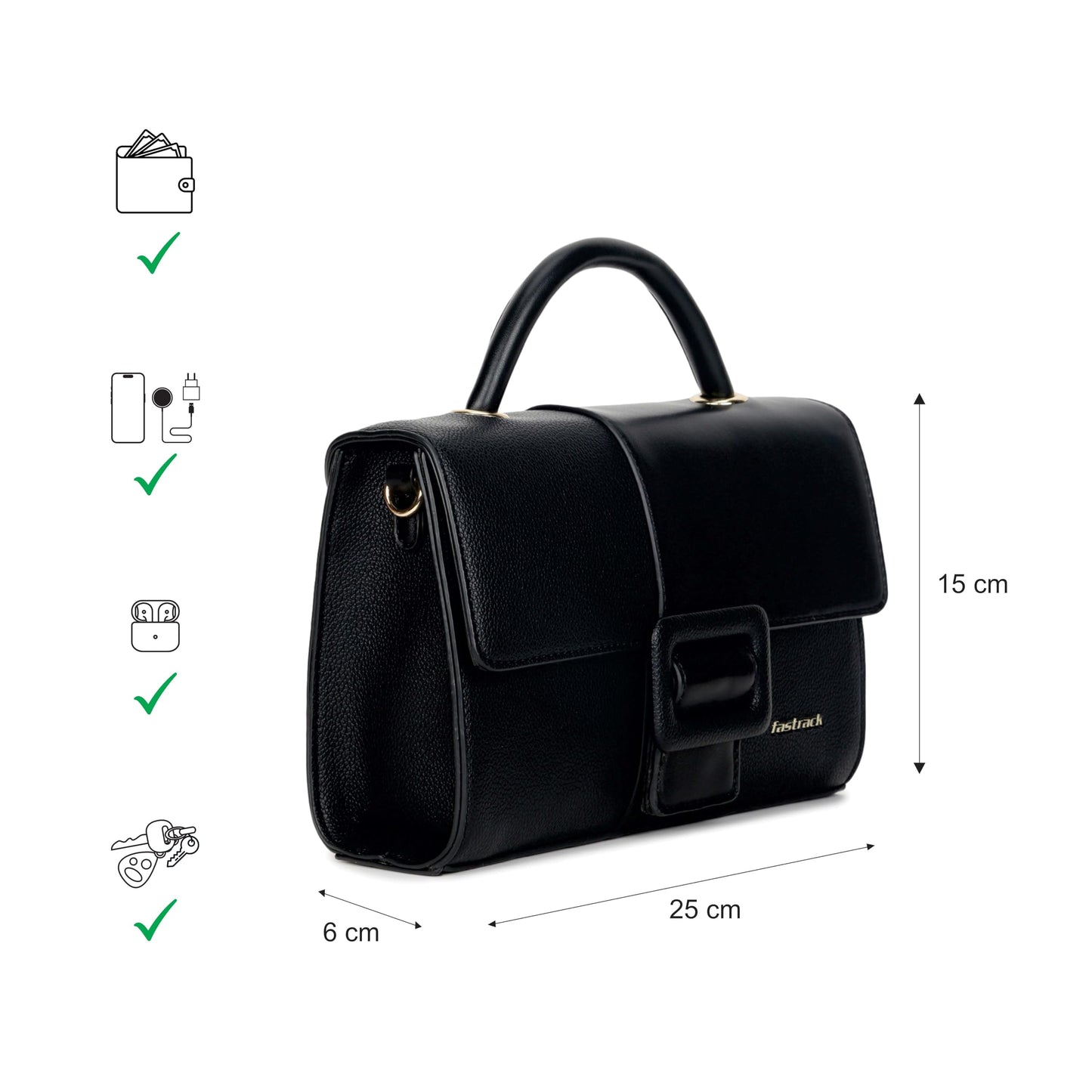 Fastrack Boldlock Satchel Bag | Women’s Faux-Leather Handbag | Top Handle & Detachable Strap | Magnetic Flap + Zipper Closure | Everyday Casual & Work Carry