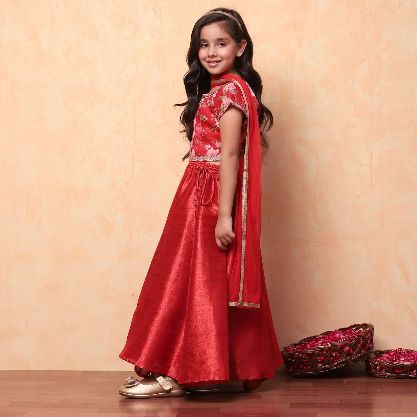 BIBA Girl Printed Flared Modal Readymade Lehenga Set(Kw4432_Red_7)
