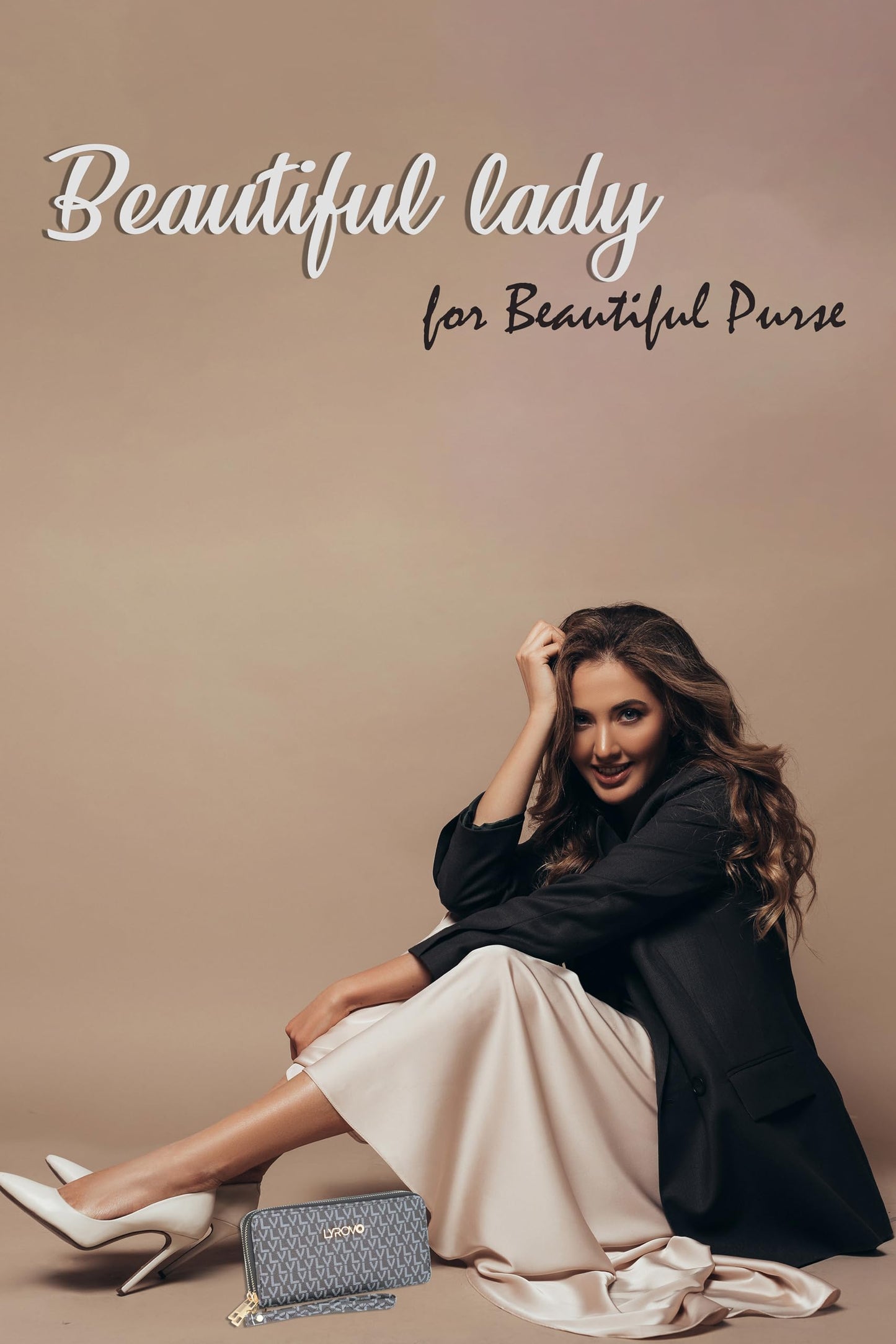 Lyrovo Purse Clutch Wallet for Women - PU Leather Double Zip Card Coin Holder with Wrist Strap (LY, Black)