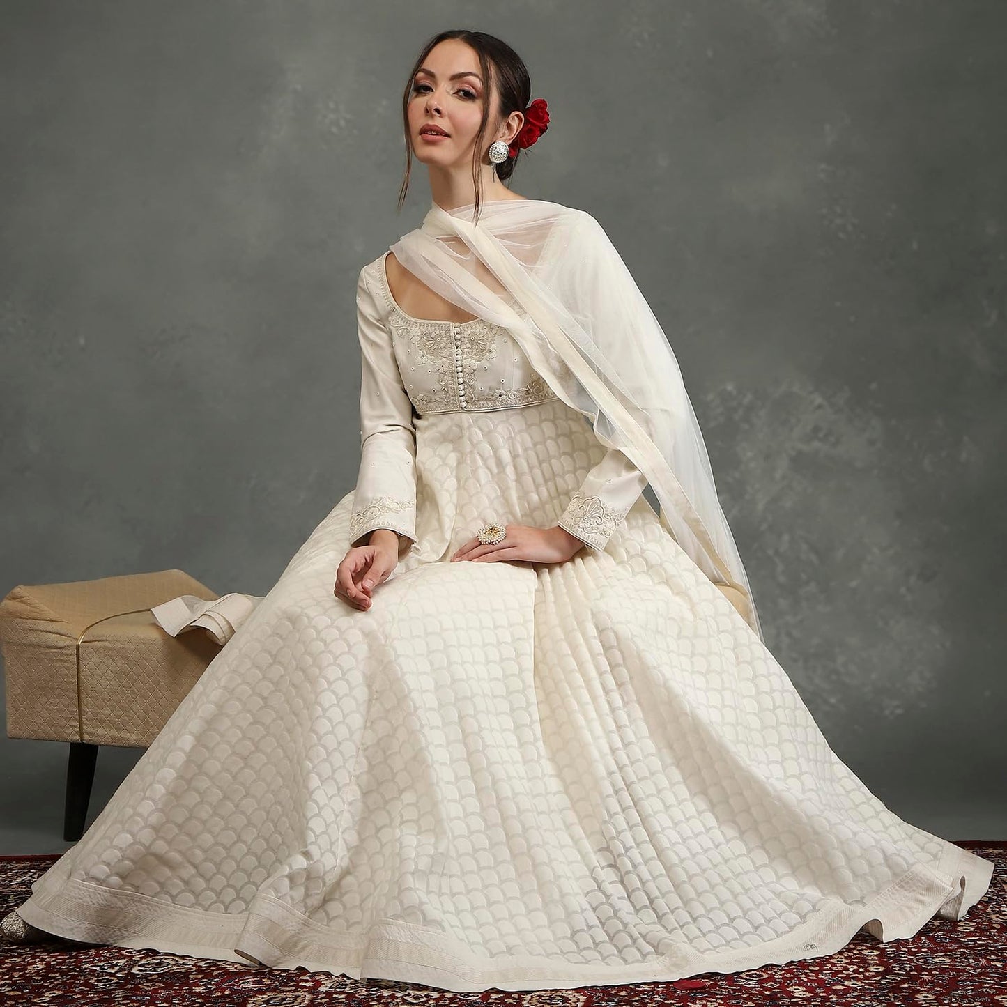 BIBA Women's Silk Chanderi Kurta Sets (CKD10745AW24CRM_Neutral