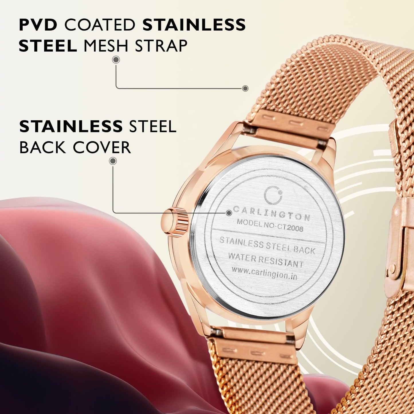 Carlington Womens Analog Ladies Wrist Watch With Mesh Strap-Ct 2008 Rose Gold