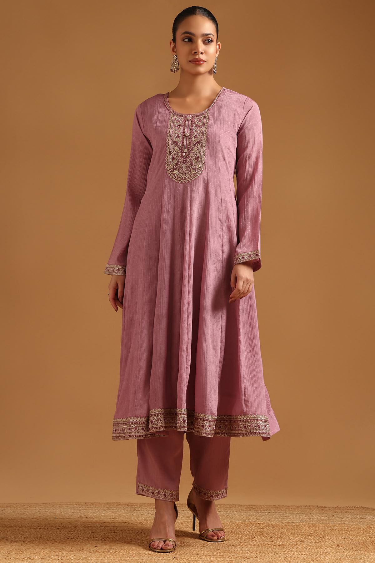 Soch Womens Pink Chinon Floral Salwar Suit With Zari