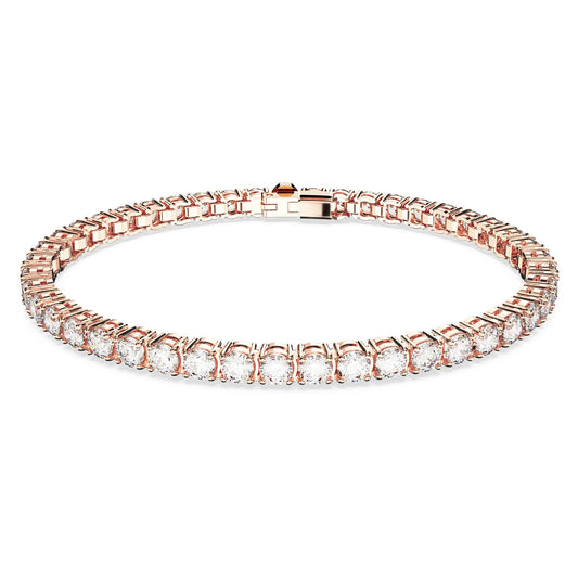 Swarovski Matrix Tennis bracelet, Round cut, White, Rose gold-tone plated