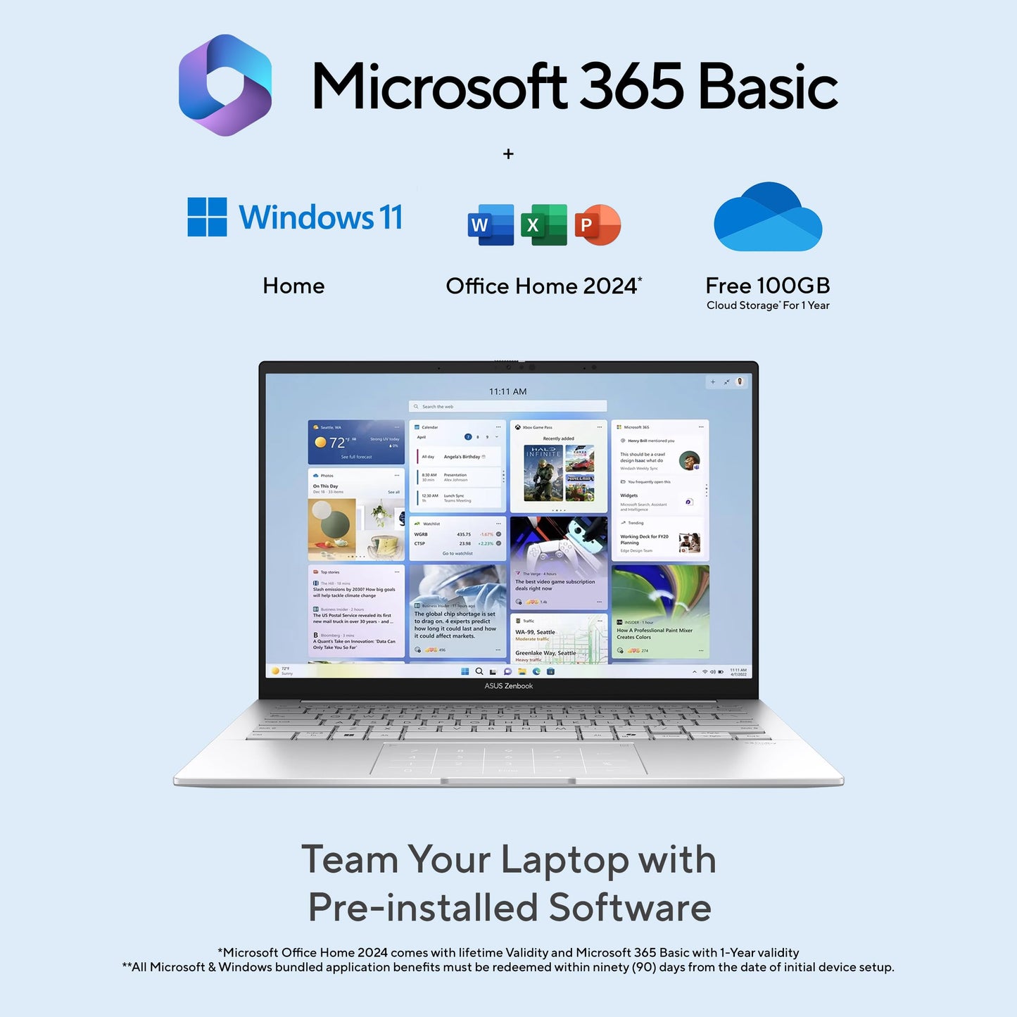 ASUS Zenbook 14 (2026),Smartchoice,Intel Core Ultra 7 255H,32GB RAM,1TB SSD,OLED,Touchscreen,14"(35.5 cm),Win 11,M365 Basic(1Y)* Office 24,Foggy Silver,1.28 Kg,UX3405CA-QL1112WS,Thin & Light Laptop
