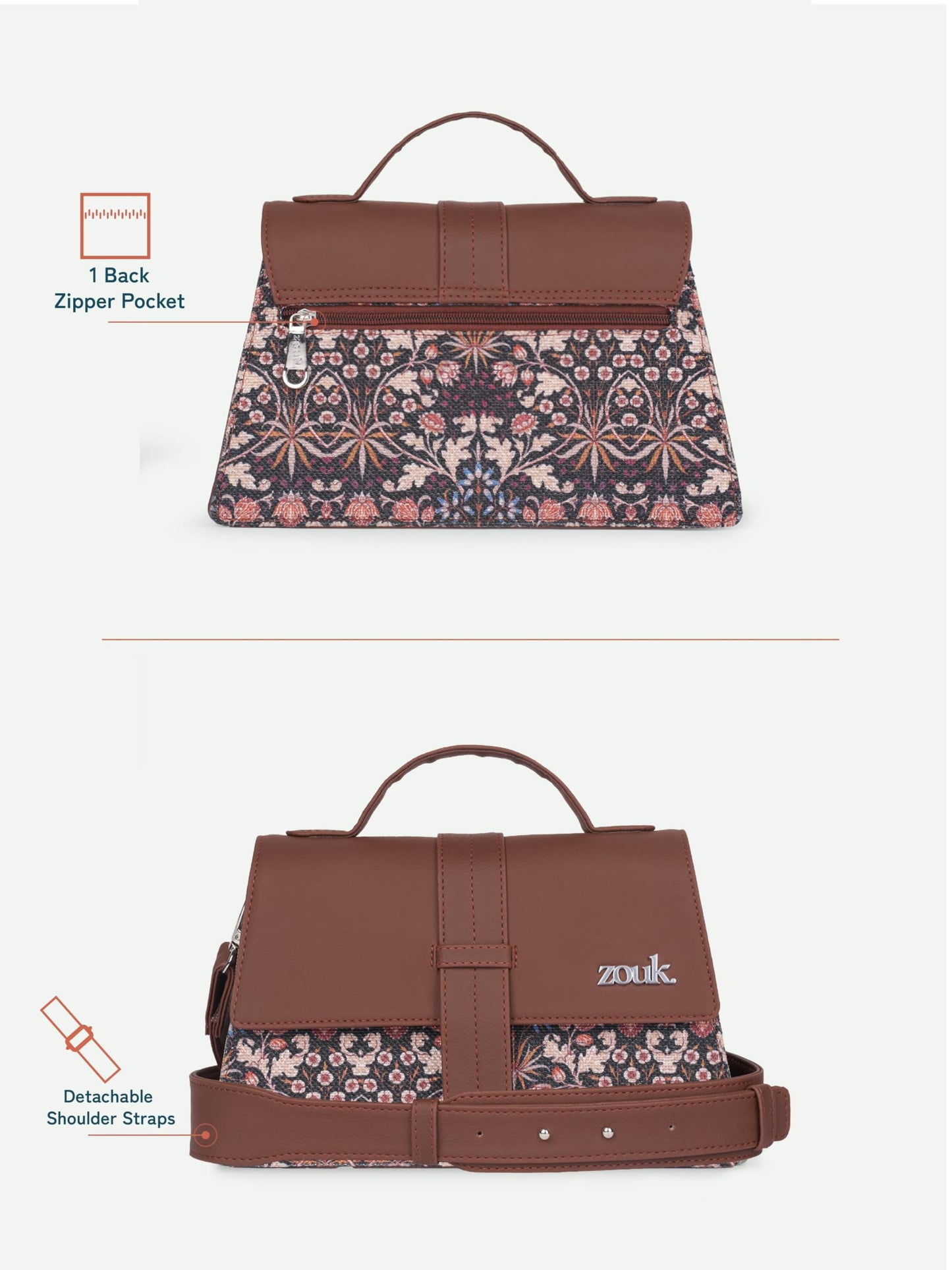 ZOUK Kriti Sanon Iconic Evening Satchel for Women | Flap Closure Handbag | Sling & Shoulder Bag | Satchel Bag for Party, Office & Everyday Use | Kashmir Blooms