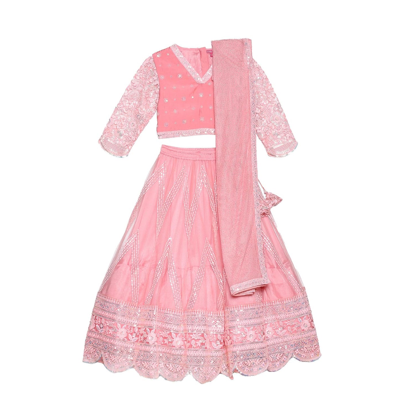BIBA GIRL SOLID; EMBROIDRED SHORT_KURTA KID(KW5369_PINK_13)