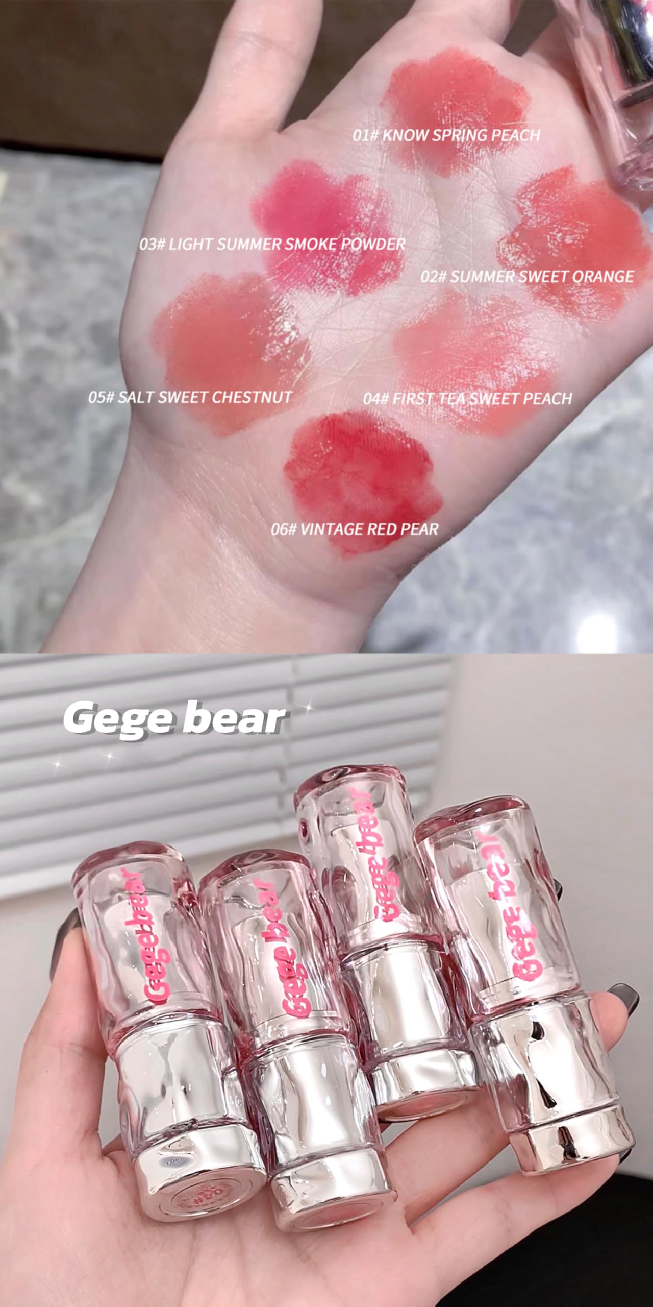 Gege Bear Light and Hydrating Lipstick for Women – Lightweight, Moisturizing, | Available in 6 Shades | Long-Lasting, High-Pigment Lip Gloss | Hydrating and High Shine Makeup | A Perfect Mix of Lip Balm & Lip Tint | (06-VINTAGE RED PEAR, 3.8g)