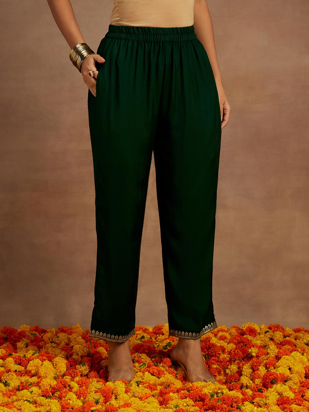 Libas Womens Embroidered Silk Blend Straight Kurta With Trousers and Dupatta