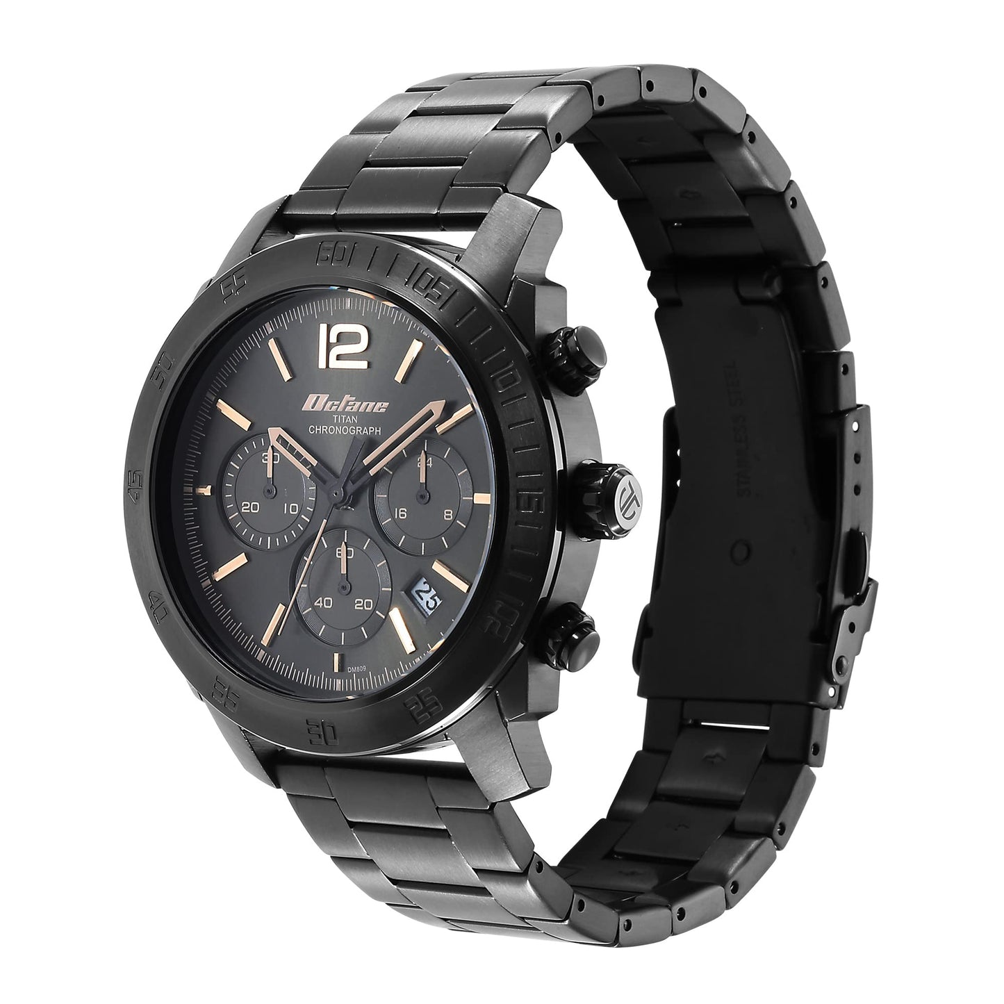 Titan Octane Classic Sporty Quartz Chronograph Black Dial Stainless Steel Strap Watch for Men-NS90157NM01