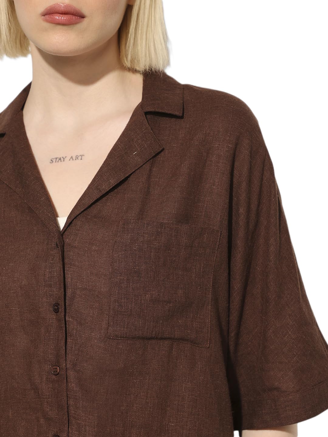 ONLY Spread Collar Extended Sleeves Pocket Oversized Shirt