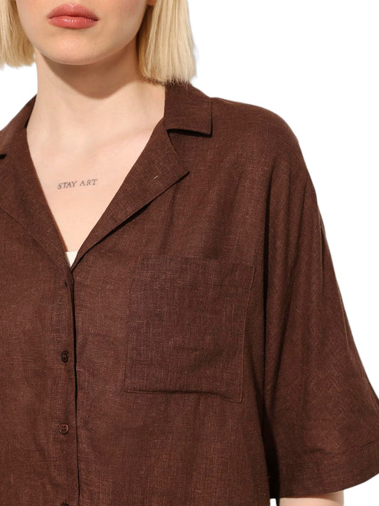 ONLY Spread Collar Extended Sleeves Pocket Oversized Shirt