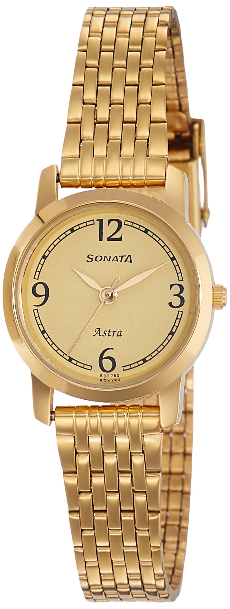 Sonata Quartz Analog Champagne Dial Stainless Steel Strap Watch for Women-NS87018YM02
