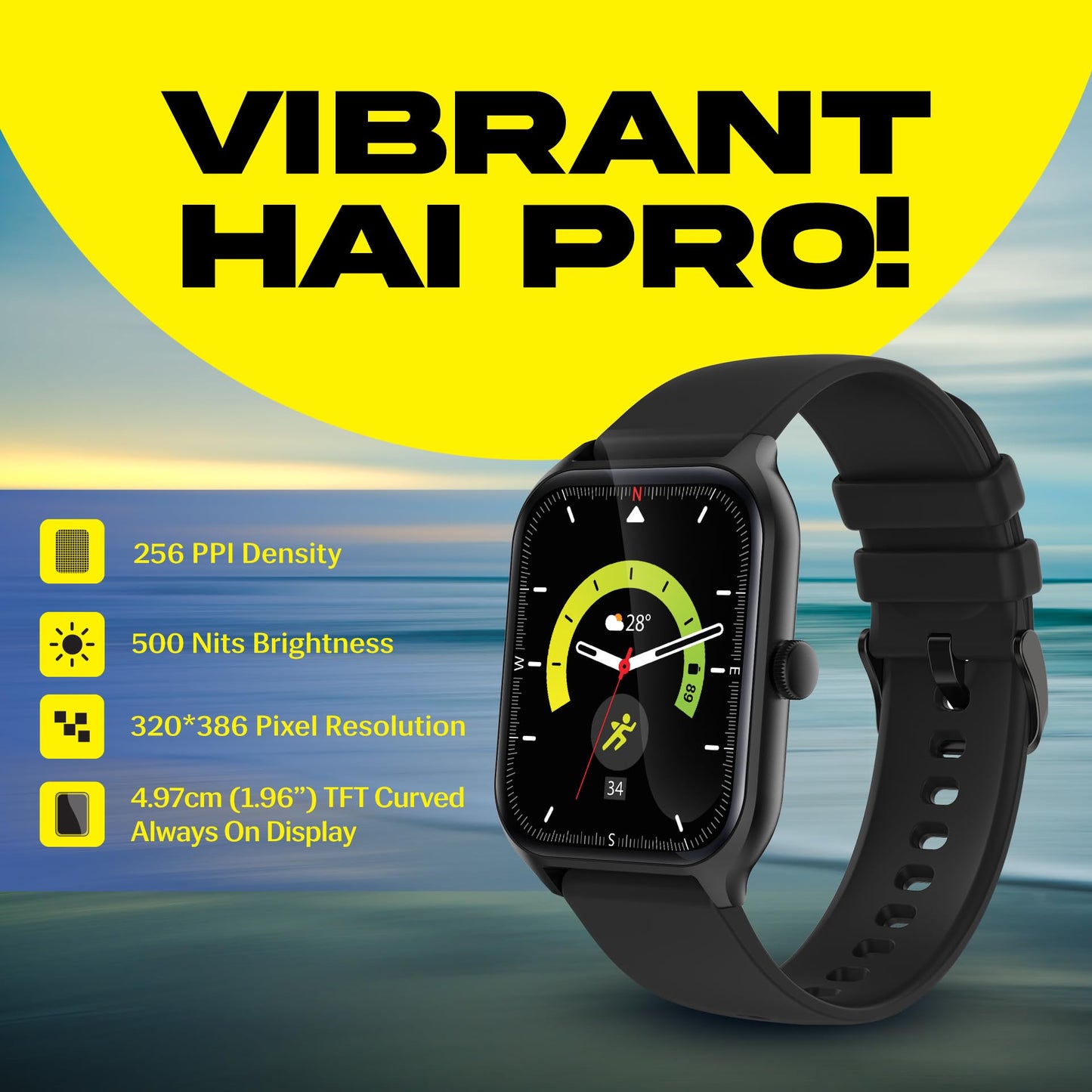 Prowatch VN with 2 Year Warranty | 1.96" TFT Display with High Resolution 320 * 386 | BT Calling | 500 Nits Brightness | Zinc Alloy Metal Body | IP67, Inbuilt Games | Moore Black