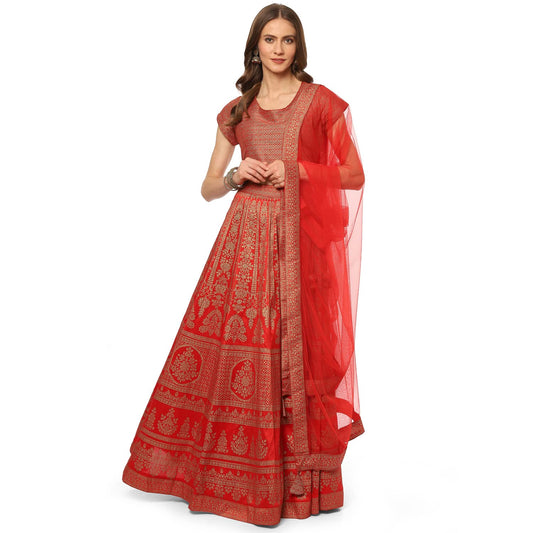 BIBA Women's Tomato Red Art Silk Readymade Lehenga Choli Set