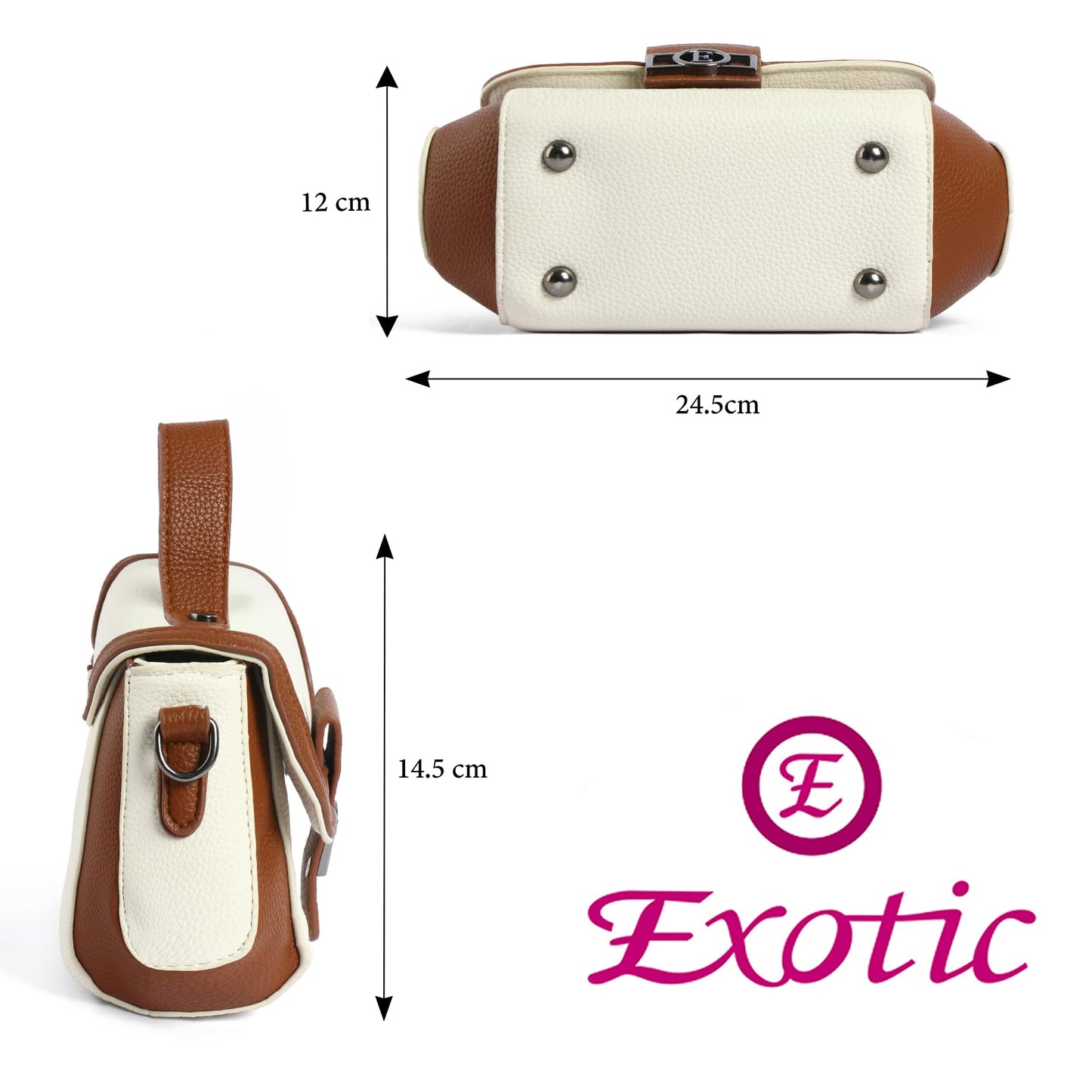 EXOTIC Premium H-Lock Sling & Hand Bag for Women | PU Leather Crossbody with Magnetic Lock, Adjustable Strap & Top Handle | Ideal for Office, Travel & Daily Use (White-Brown)