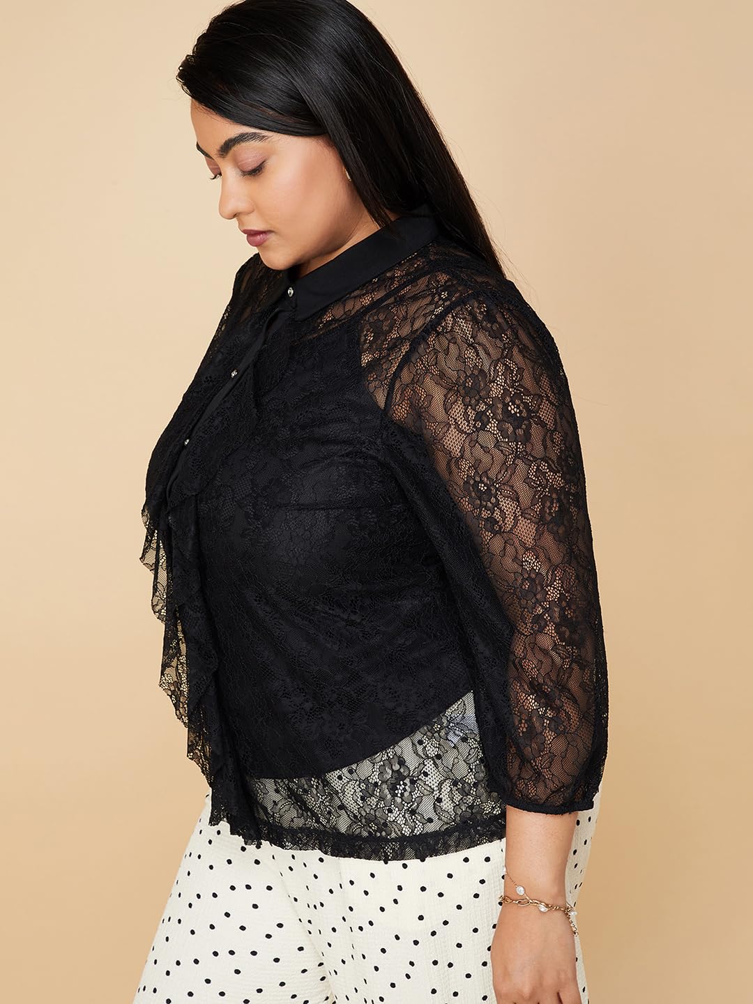 Max Women Plus Size Lace Blouse with Camisole (SR3106P_Blush)