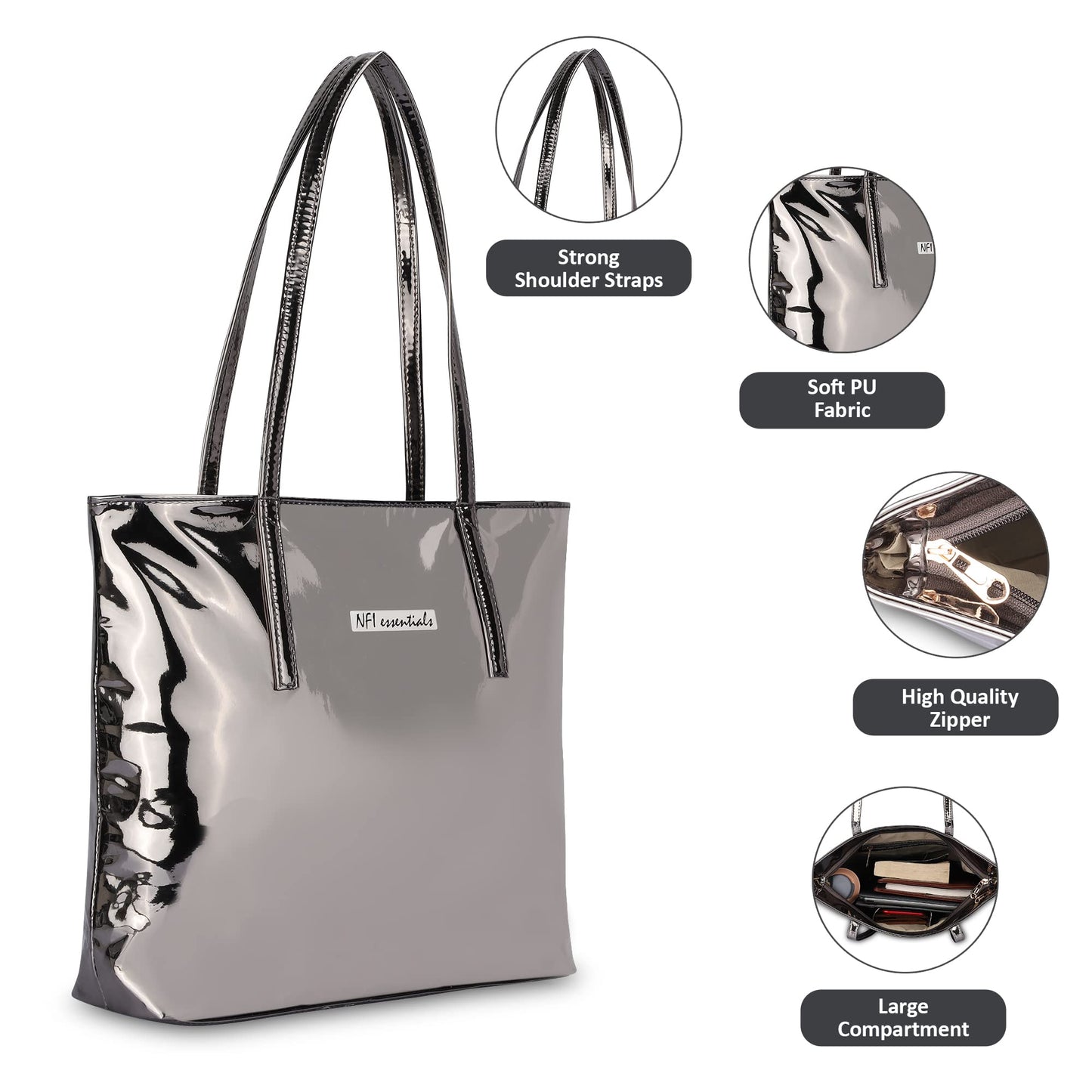 NFI essentials Large Capacity Hand Bag for Women Shoulder Bag Tote Bag for Ladies Stylish Ladies Purse Shopping Bags for Girls (38.5 x 30 x 9 cm)
