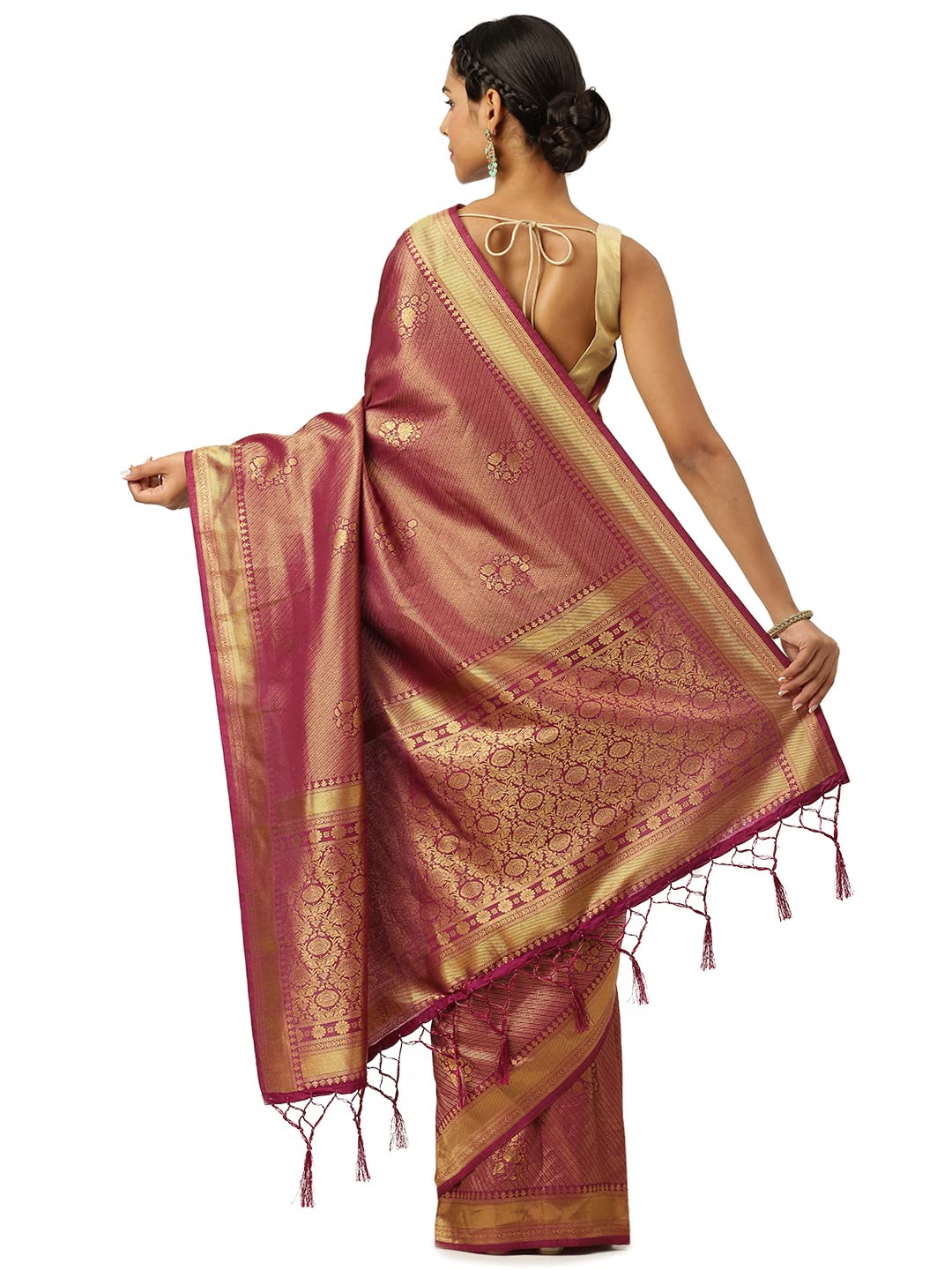 KARAGIRI Womens Kanjivaram Silk Purple Saree With Blouse Piece