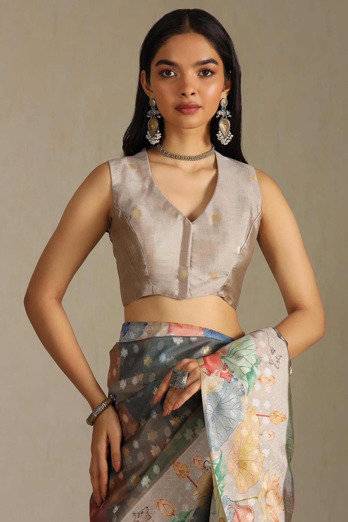 Soch Womens Multicolour Chanderi Pichwai Print Saree